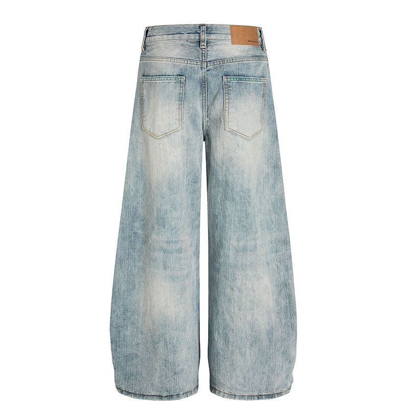Jean Men's American-Style Streetwear Washed Blue Jeans Size US 32 / EU 48 - 2 Thumbnail