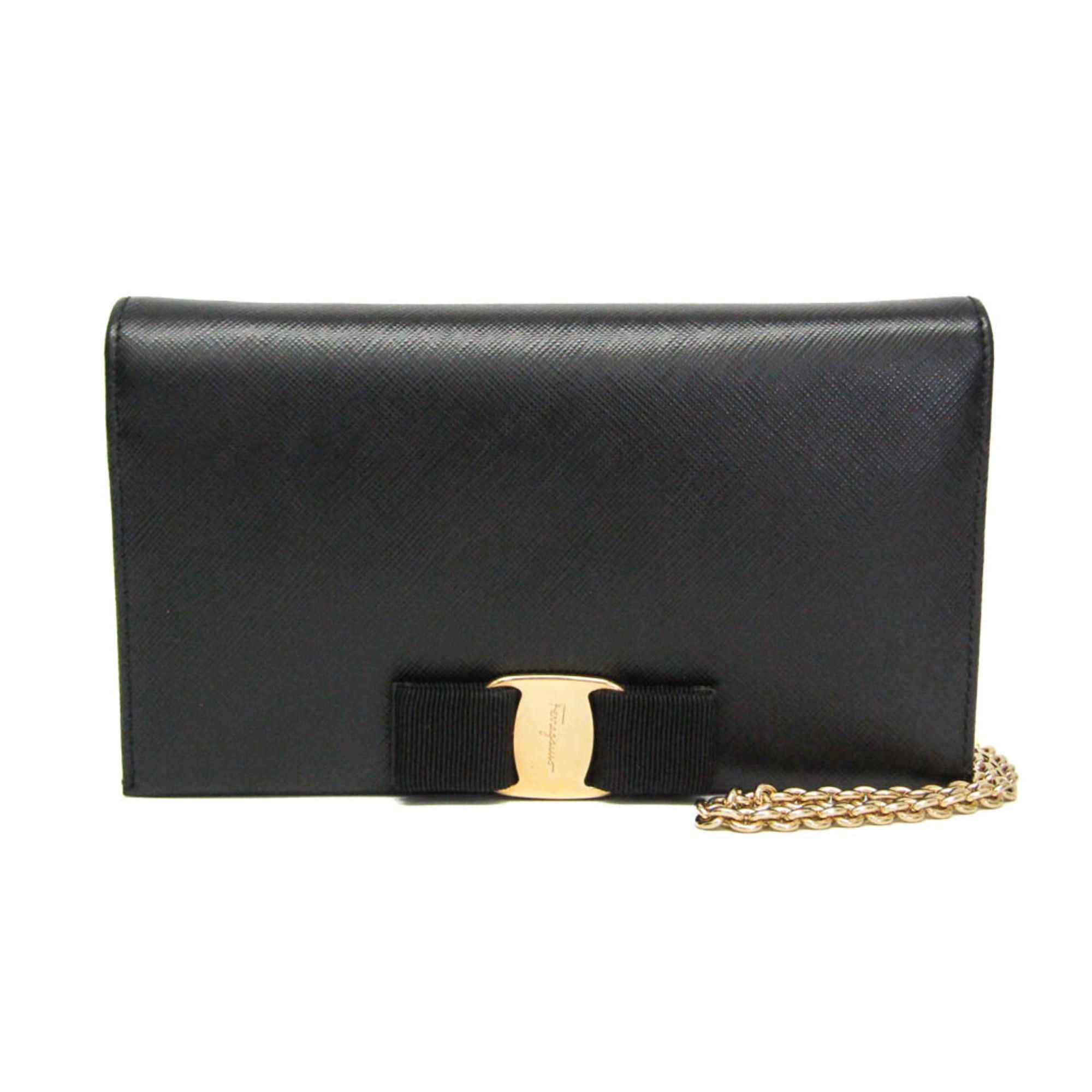 Salvatore Ferragamo Salvatore Ferragamo Vara KM-22 B850 Women's Leather Chain/Shoulder Wallet Black Size ONE SIZE - 1 Thumbnail