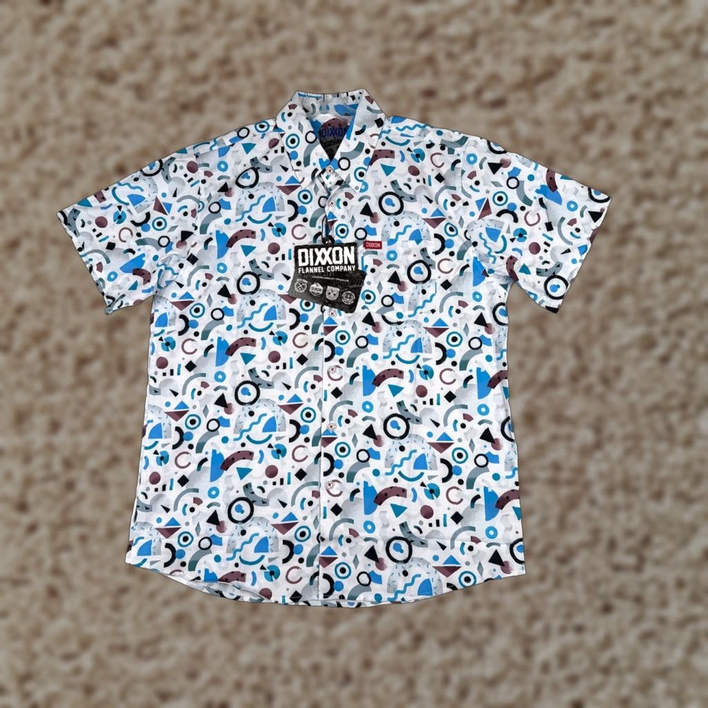 Vintage Dixxon Party Shirt Adult Large White Blue The New Wave Retro 90s Look Polyester Shirt Mens Regular Button-Up Short Sleeve Hawaiian Floral 90s Theme Size US L / EU 52-54 / 3 - 1 Thumbnail
