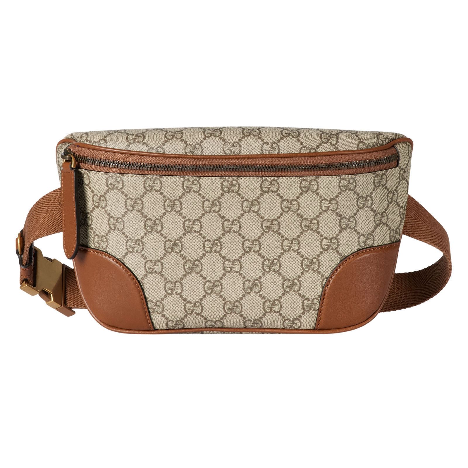 GUCCI GG Emblem Medium $1500 Beige And Dark Brown Belt Bag N