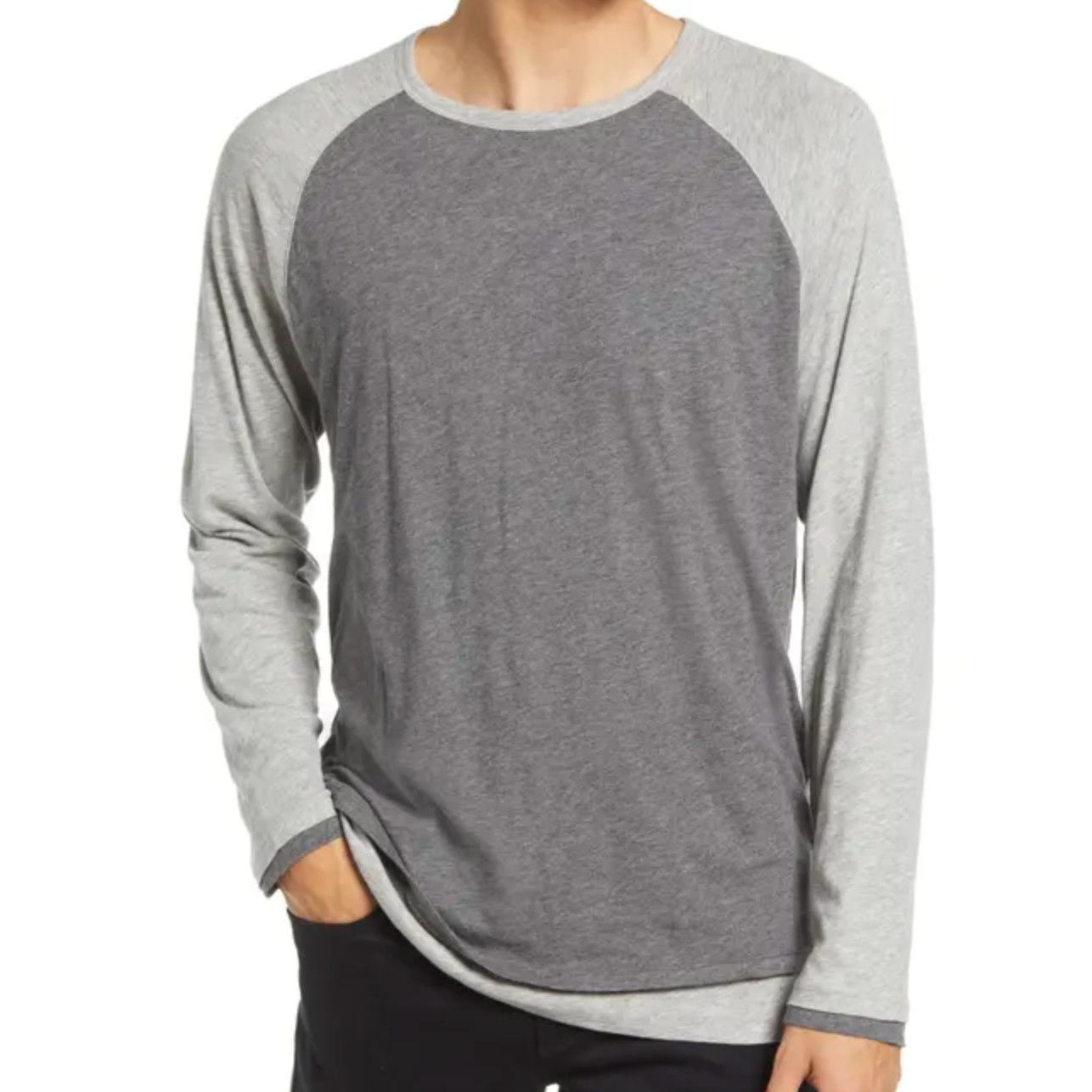 image of Vince Regular Fit Double Layer Baseball Crewneck Shirt in Grey, Men's (Size Large)