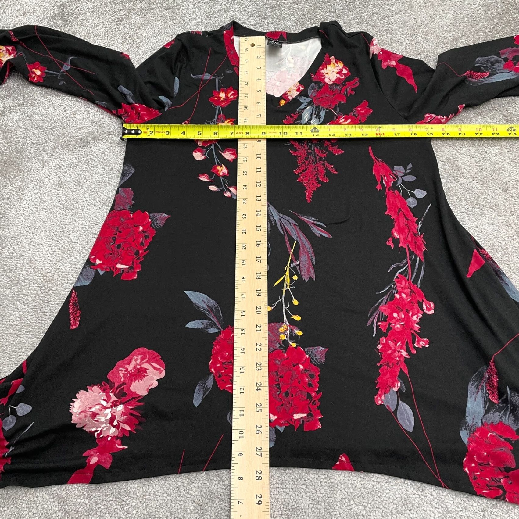 Vintage Lildy Floral Tunic Womens S-M Black Red V-Neck Long Sleeve Relaxed Pocket Casual Shirts Size S / US 4 / IT 40 - 7 Thumbnail