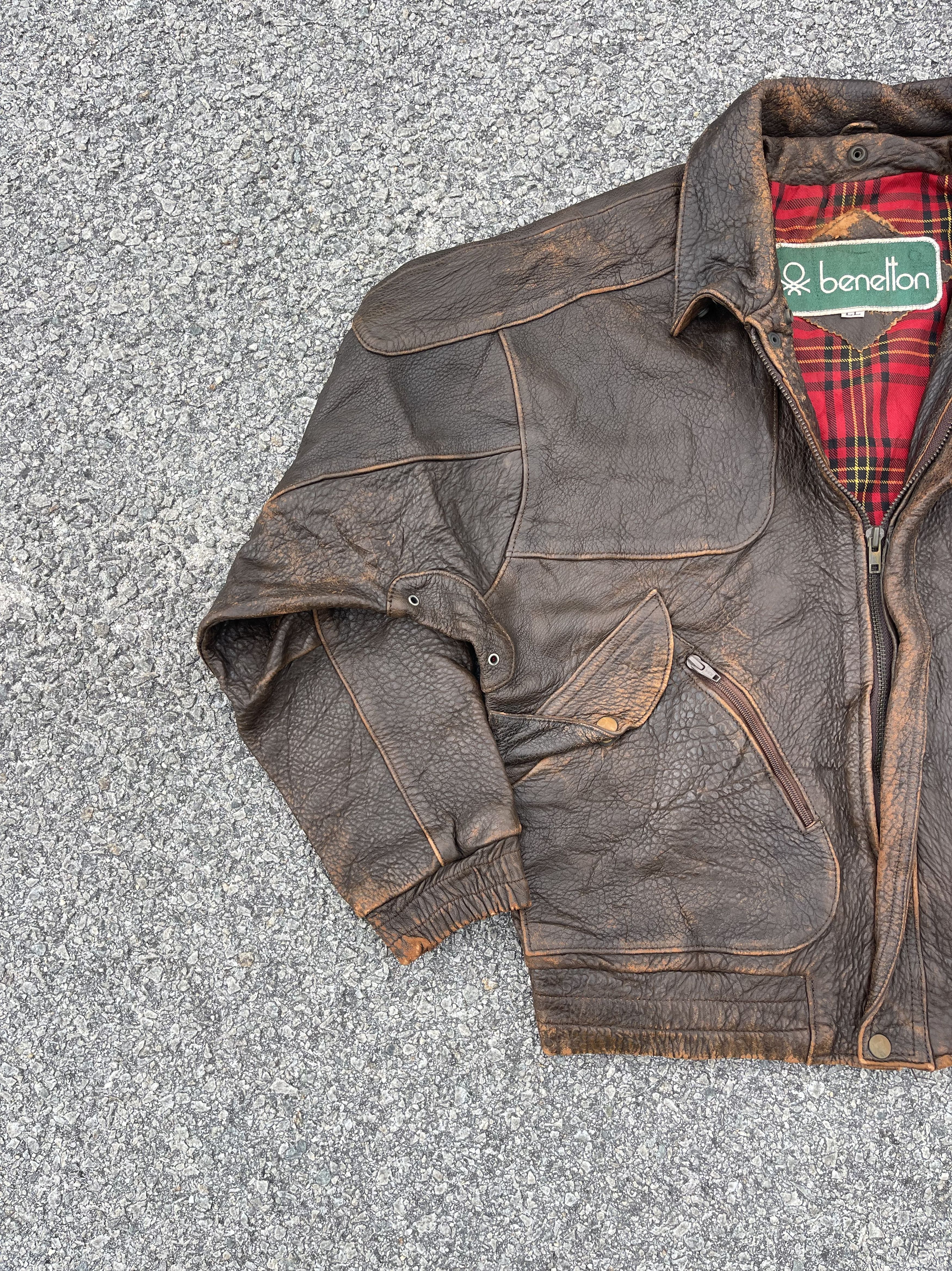 Benetton × United Colors Of Benetton Vtg Benetton Ultra Heavy Leather Jacket Size US XL / EU 56 / 4 - 3 Thumbnail