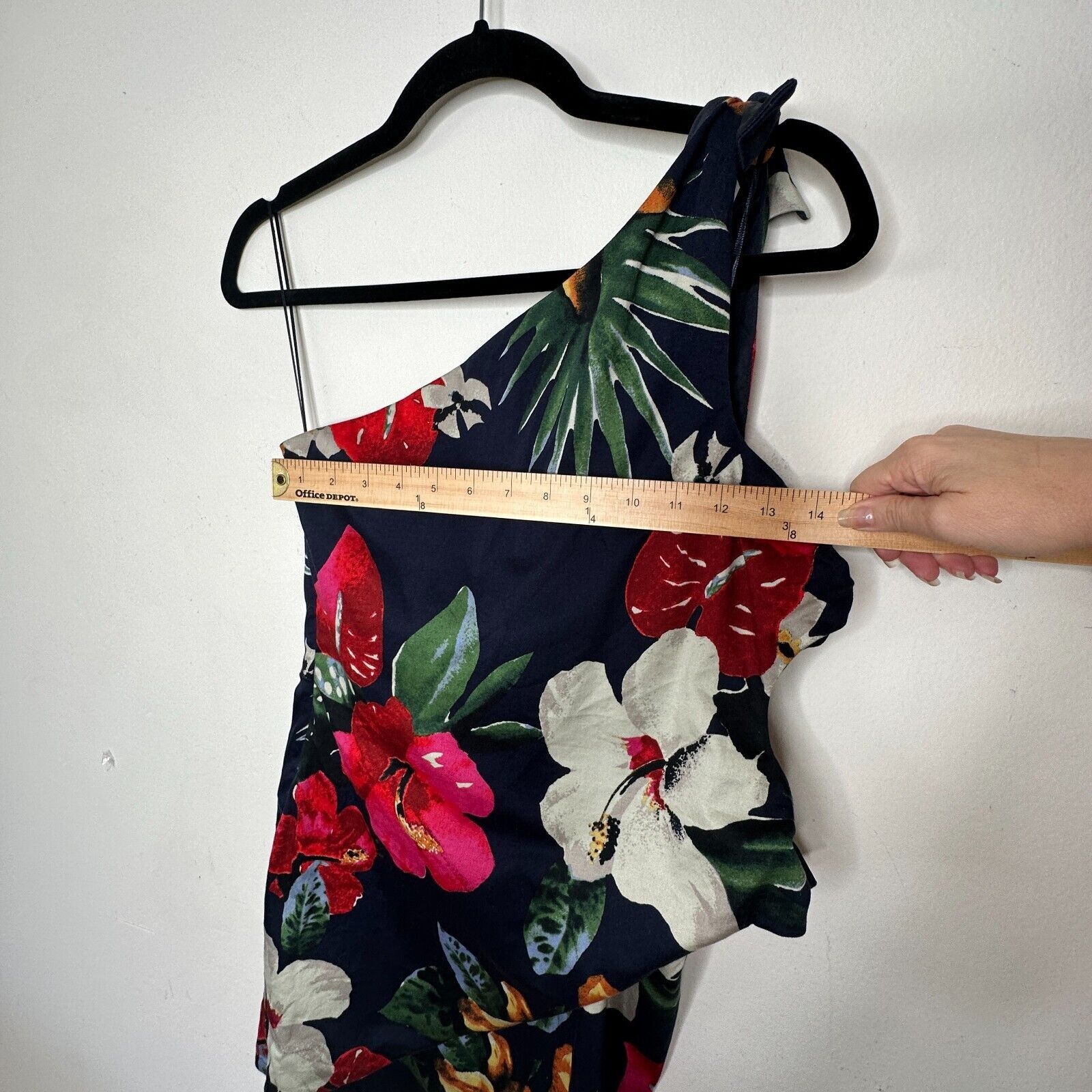 Zara Zara Navy Floral Side Tie One Shoulder Mini Dress Side Zip M Size M / US 6-8 / IT 42-44 - 11 Thumbnail