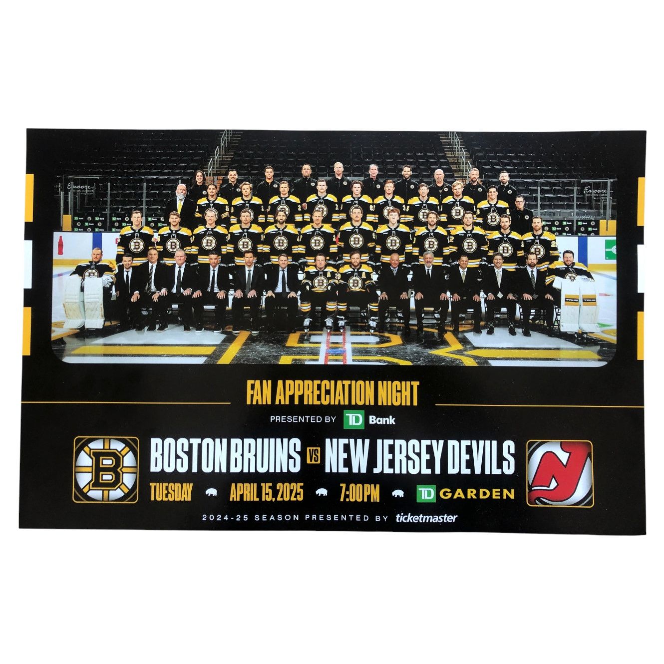 NHL Boston Bruins v New Jersey Devils 4/15/25 Gameday Roster Size ONE SIZE - 1 Thumbnail