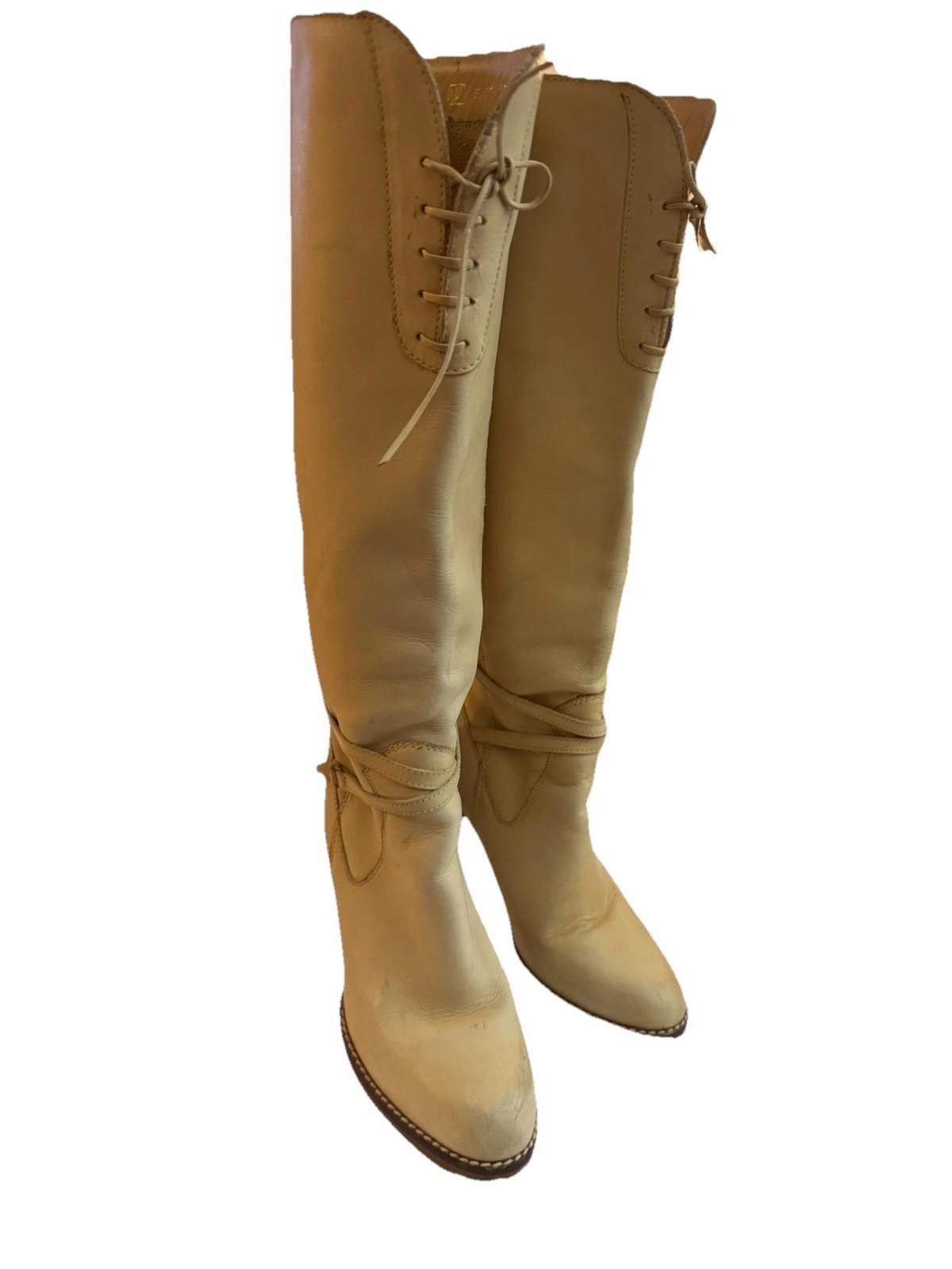 Unknown London Tan Knee-High Leather Boots with Lace-Up Detail Size US 7.5 / IT 37.5 - 2 Thumbnail