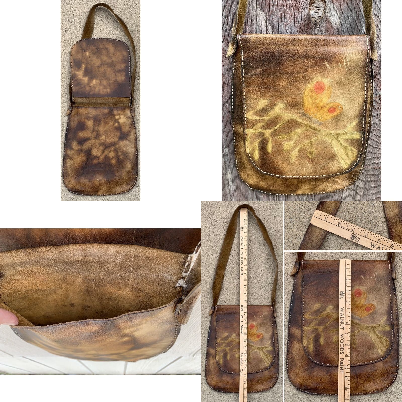 Vintage VINTAGE leather hippy shoulder bag butterfly front flap purse hippie chic boho butterfly Size ONE SIZE - 8 Thumbnail