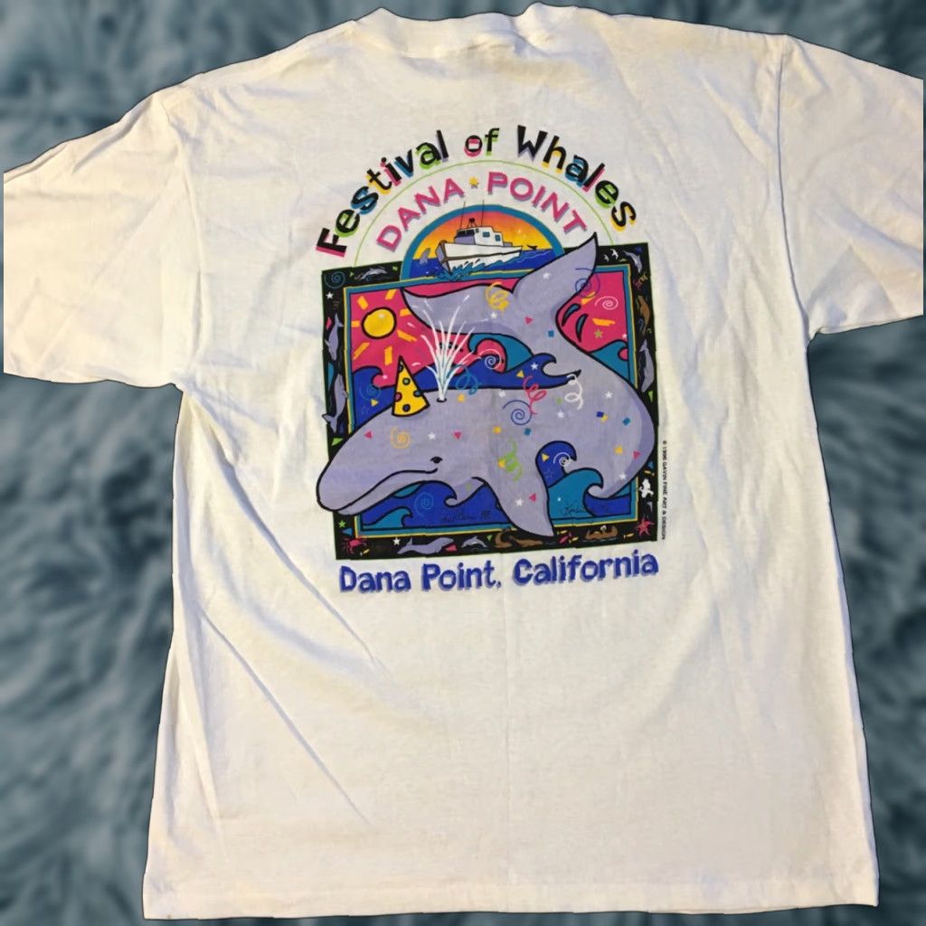 Vintage Vtg 90s Festival Of Whales Shirt XL White USA Nature Ocean Fun Animal Mens T-Shirt Graphic Tee Single Stitch Size US XL / EU 56 / 4 - 1 Thumbnail