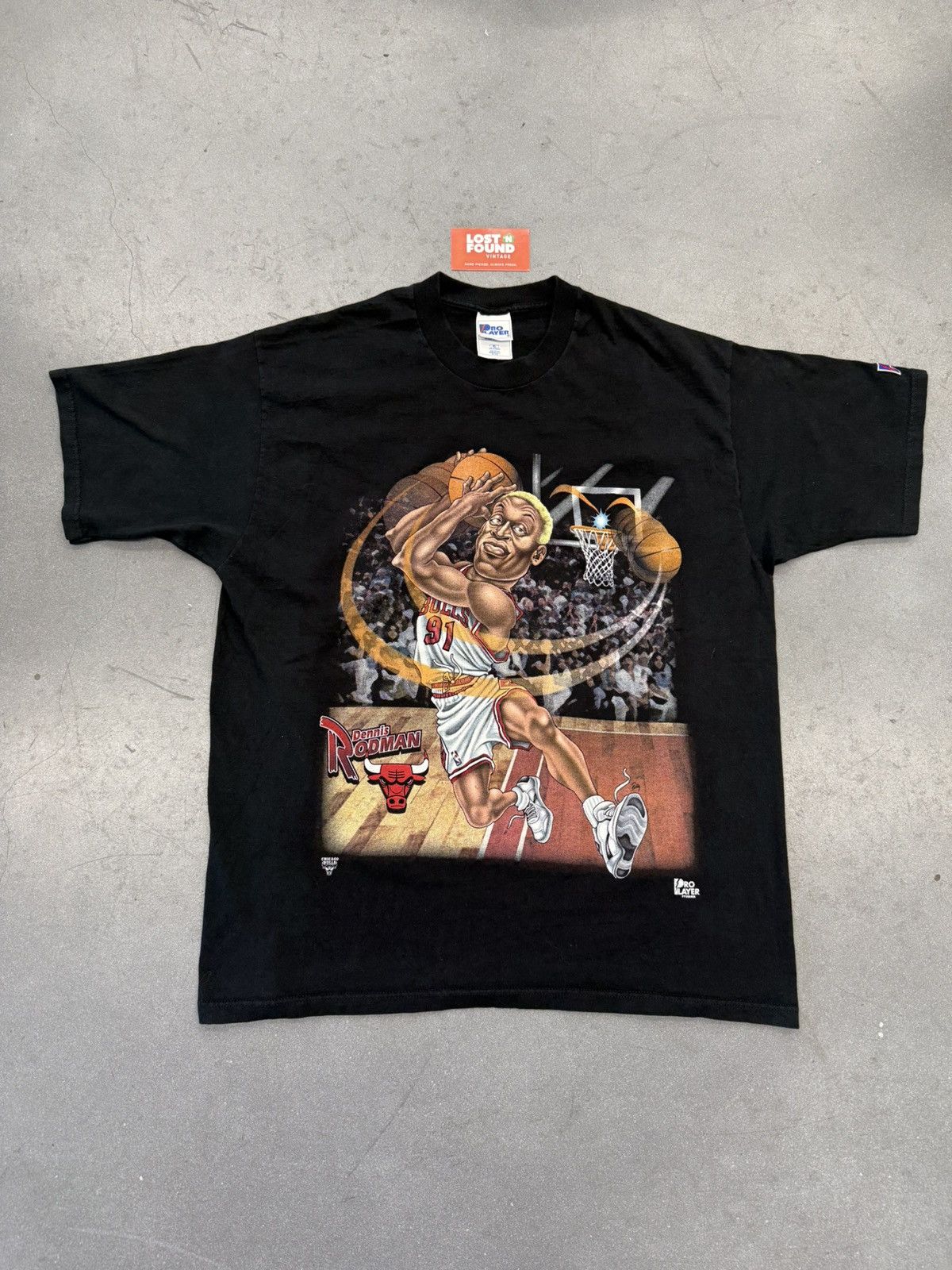 NBA × Pro Player ‘90s Vintage NBA Chicago Bulls Dennis Rodman Caricature Tee Size US XL / EU 56 / 4 - 1 Thumbnail