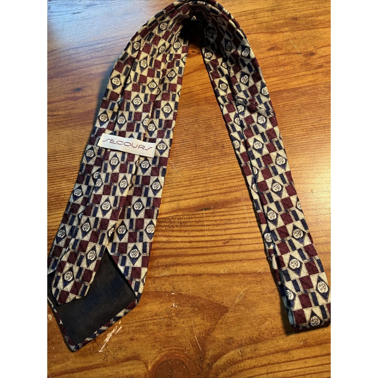 Other Secours Red Blue Silver Geometric Silk Designer Necktie Size ONE SIZE - 4 Thumbnail