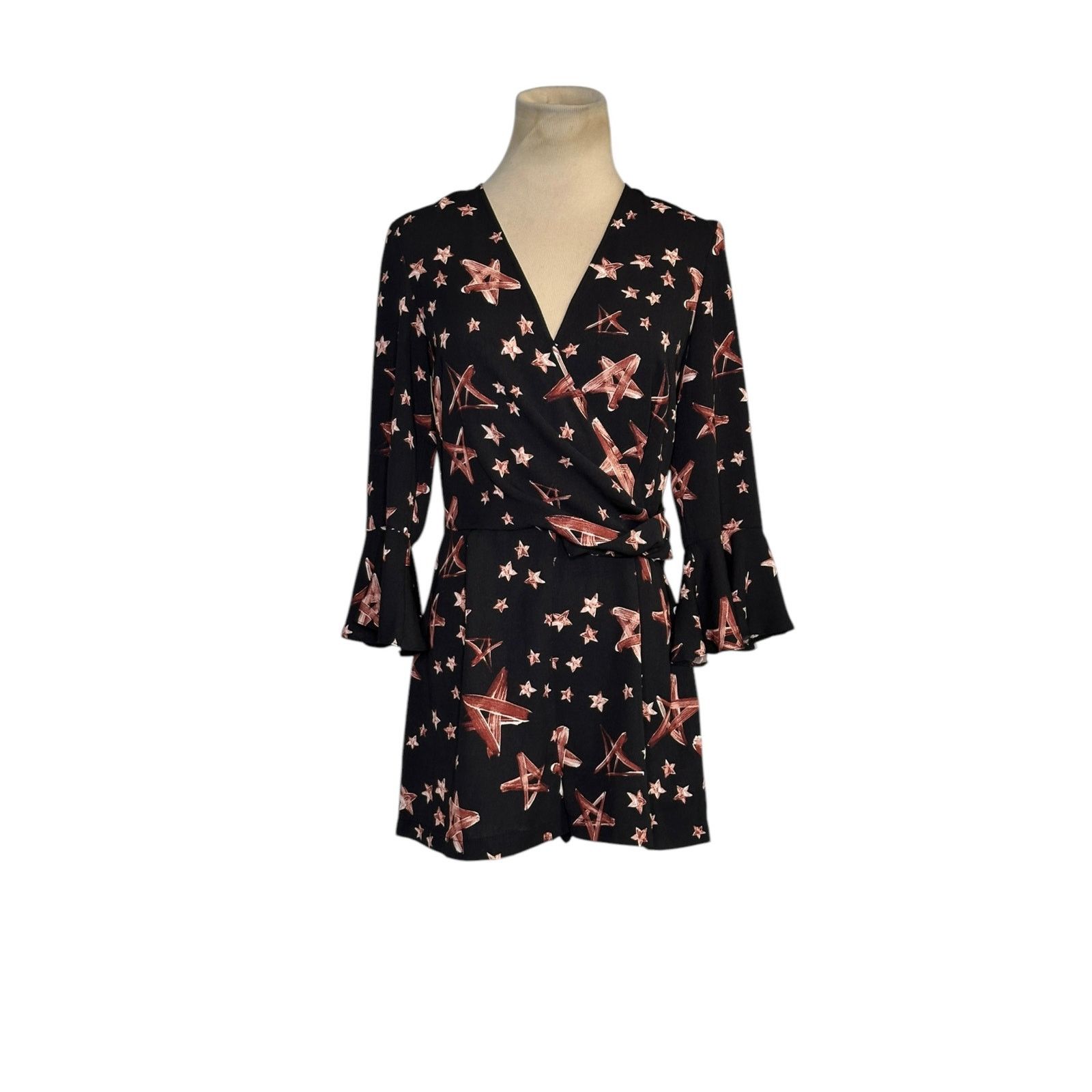 Topshop Topshop black brown stars print 3/4 sleeves romper size 4 Size 27" / US 4 / IT 40 - 11 Thumbnail