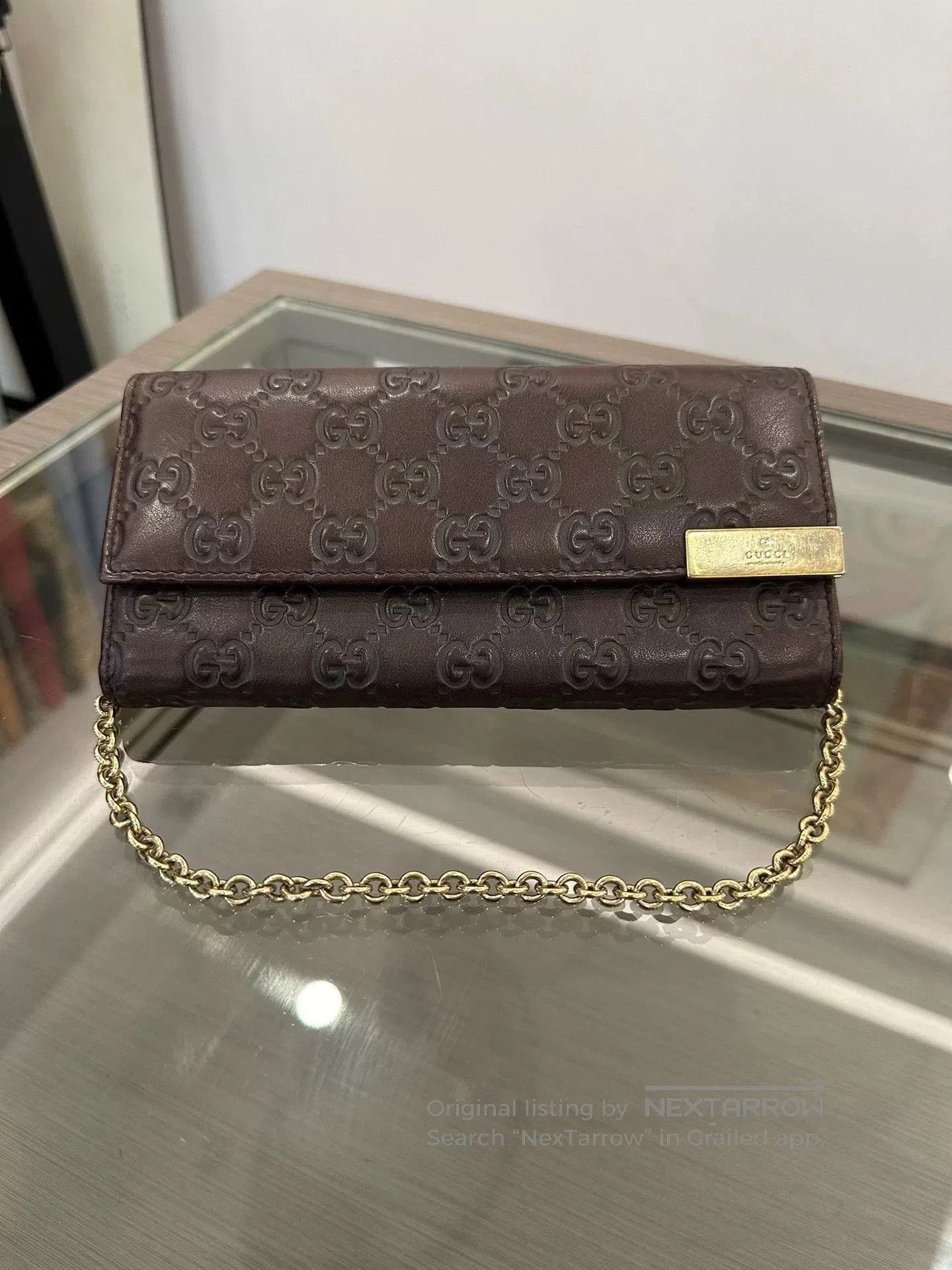 Japanese Brand Gucci Brown Double G Logo WOC Chain Bag 19cm. Size ONE SIZE - 1 Thumbnail