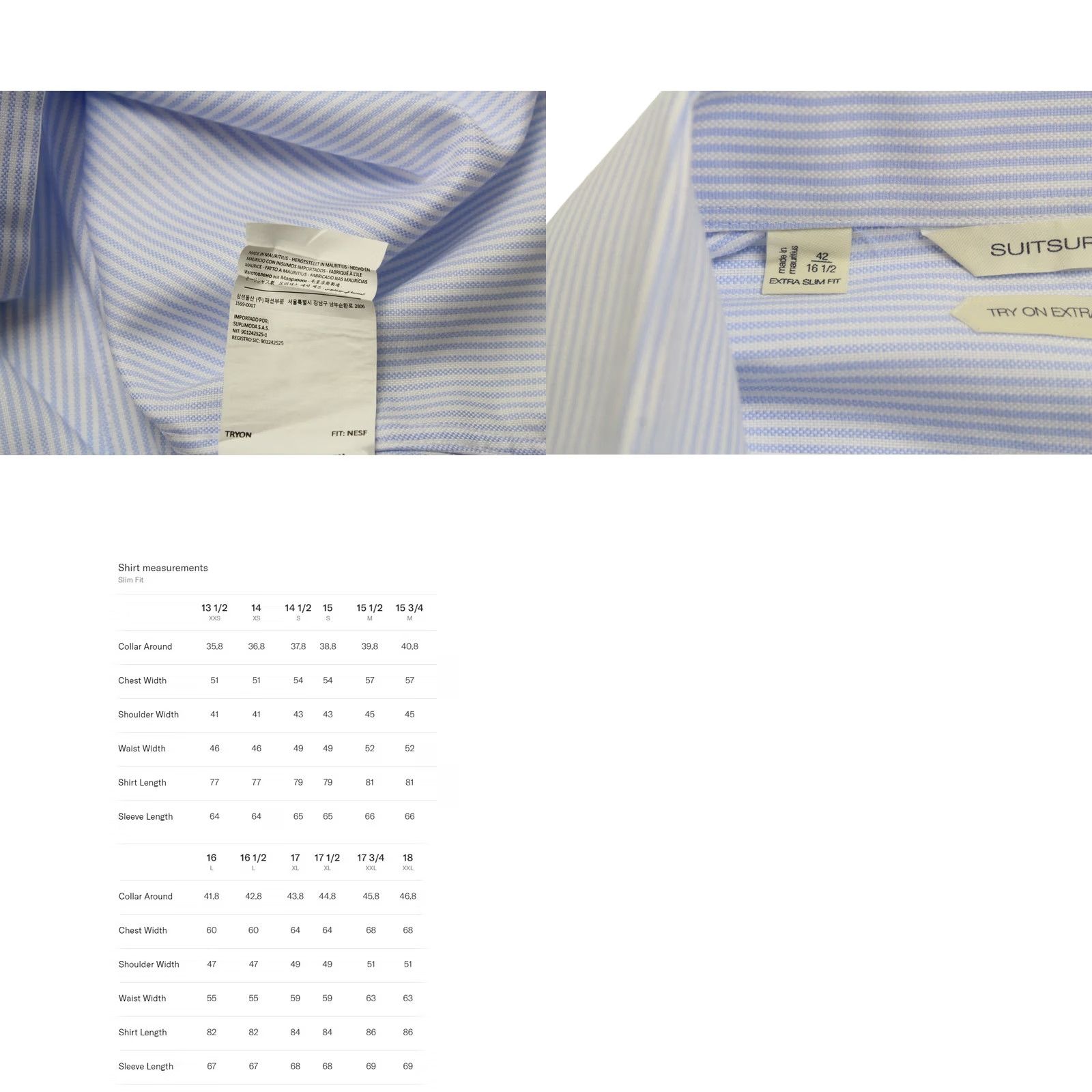 Suitsupply SUITSUPPLY Formal Shirt Men's Extra Slim Fit 42 / 16 1/2 Cutaway Neck Blue Pinstripe Button-Up All Seasons Size 42R - 8 Thumbnail
