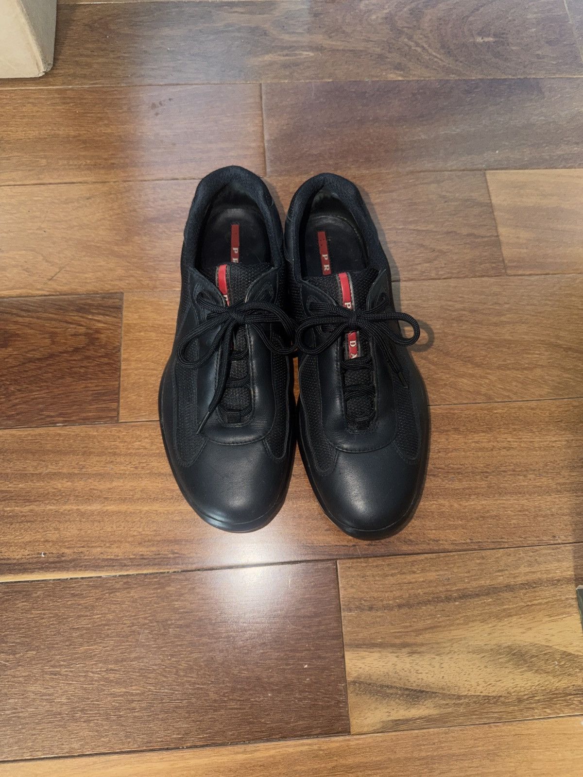 Prada America's Cup Sneakers Men Black Leather Red Low Tops