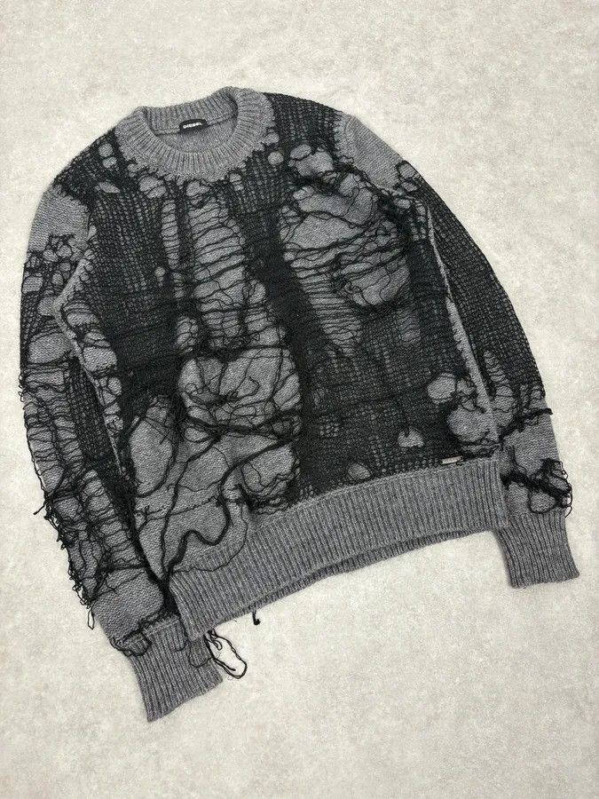Diesel 2000s Diesel Spiderweb Destroyed Grey Wool Sweater Size US S / EU 44-46 / 1 - 4 Thumbnail