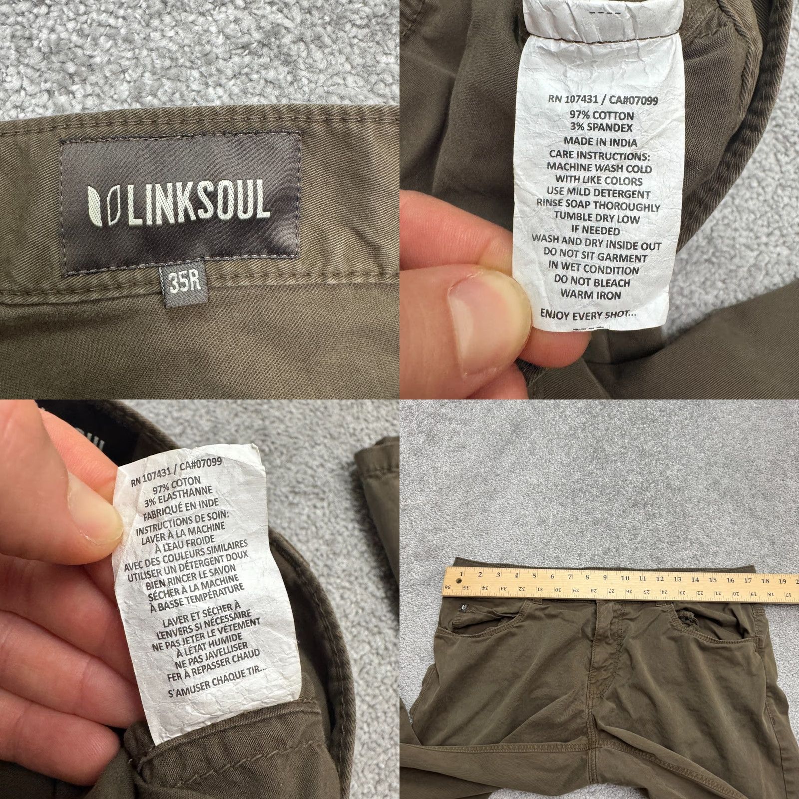 Vintage Linksoul Boardwalker Chino Pants Mens 35R Green Straight Leg 5-Pocket Cotton Size US 35 - 8 Thumbnail
