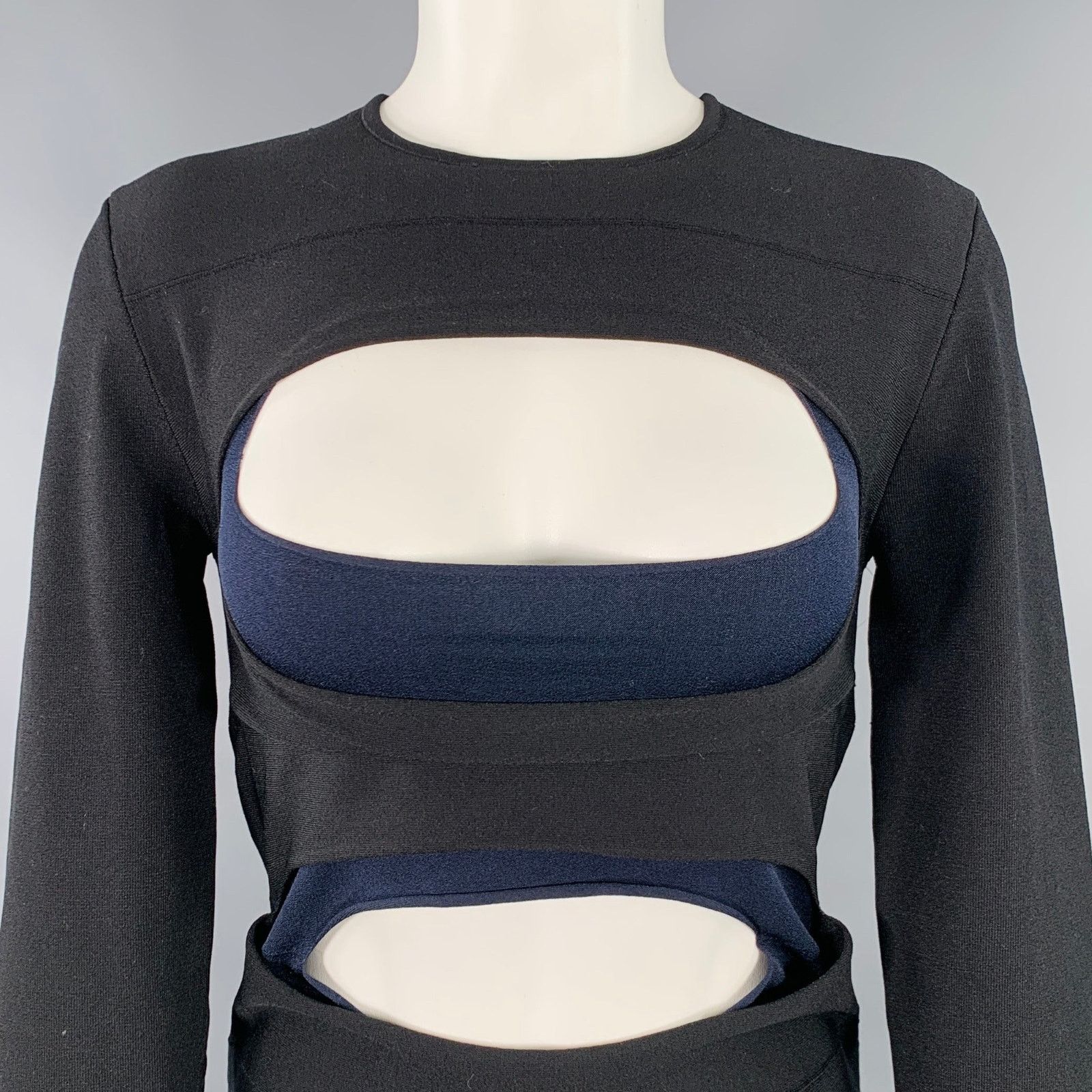 Dion Lee Black Navy Viscose Blend Cut Out Long Sleeve Mini Dress Size M / US 6-8 / IT 42-44 - 2 Thumbnail