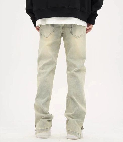Jean Street retro loose straight leg casual zipper washed jeans Size US 32 / EU 48 - 4 Thumbnail