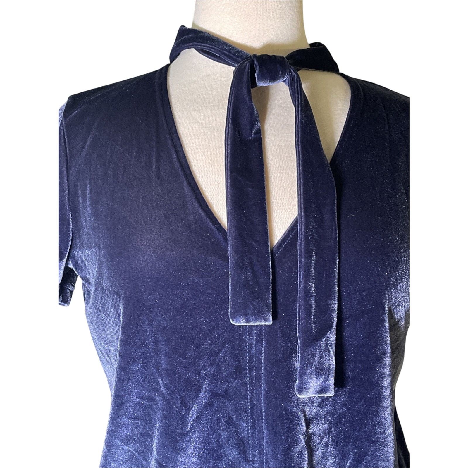 Madewell Madewell Velvet Tie Neck Top - Blue - Small Size S / US 4 / IT 40 - 2 Thumbnail
