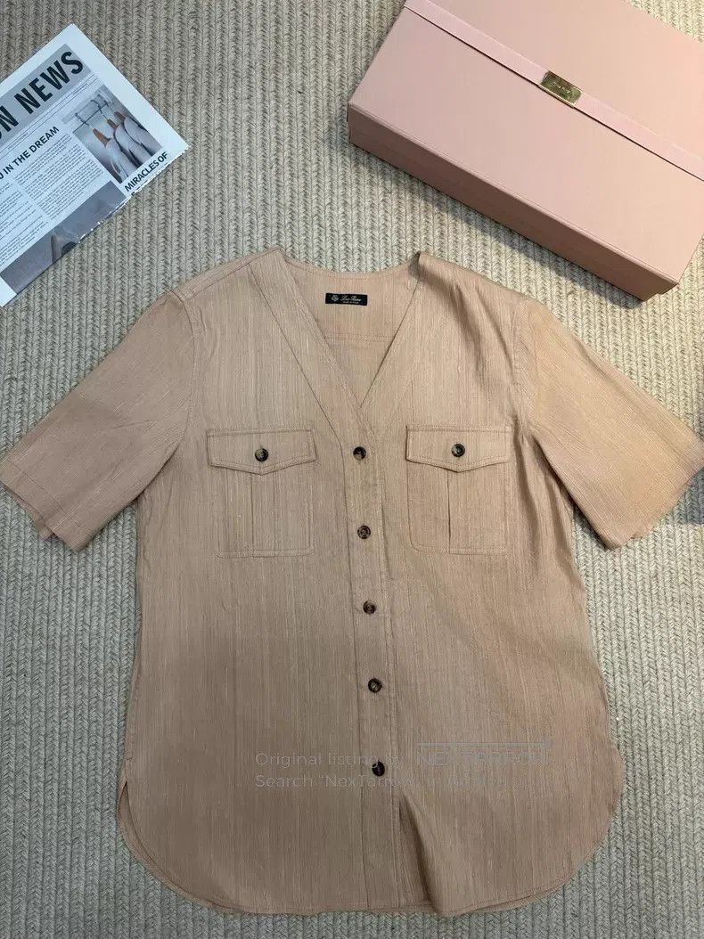 Loro Piana Loro Piana Ginseng Light Yellow Solid V-neck Pocket Short Size S / US 4 / IT 40 - 1 Thumbnail