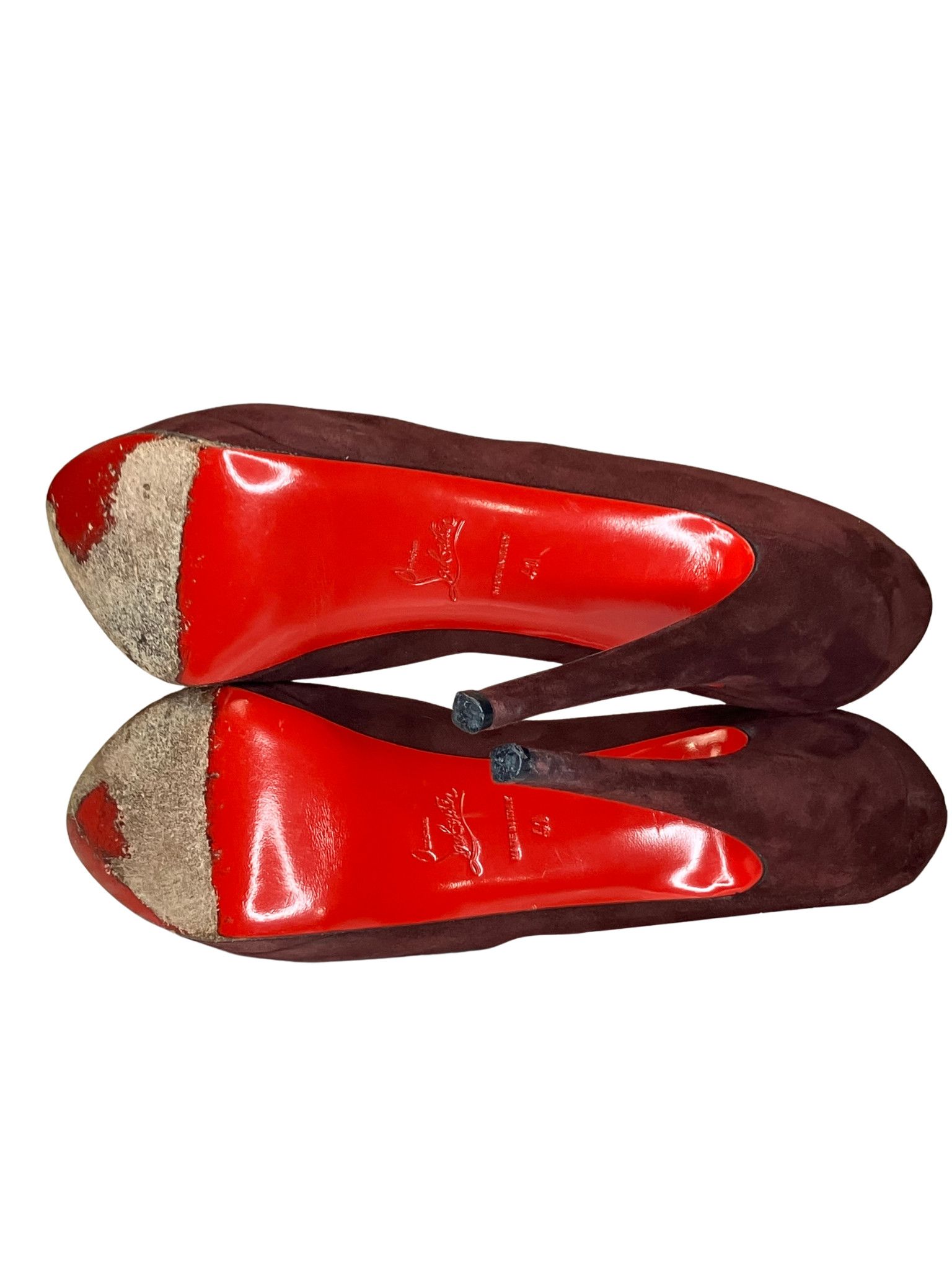 Christian Louboutin Christian Louboutin Burgundy Suede Peep Toe Platform Heels Size US 10 / IT 40 - 6 Thumbnail