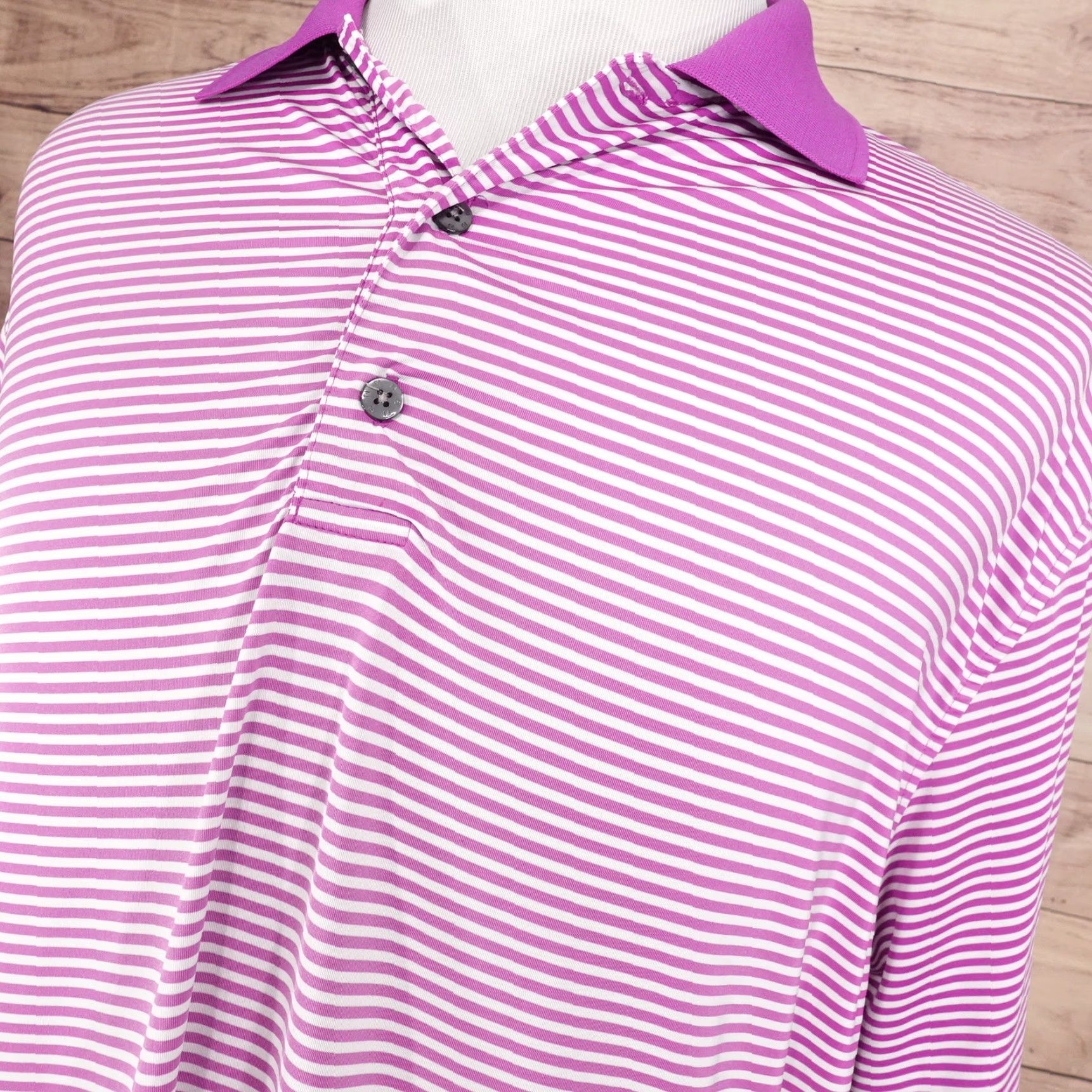 Footjoy FJ FOOTJOY SHORT SLEEVE PURPLE STRIPED GOLF POLO SHIRT MENS SIZE L LARGE **FADED** Size US L / EU 52-54 / 3 - 2 Thumbnail