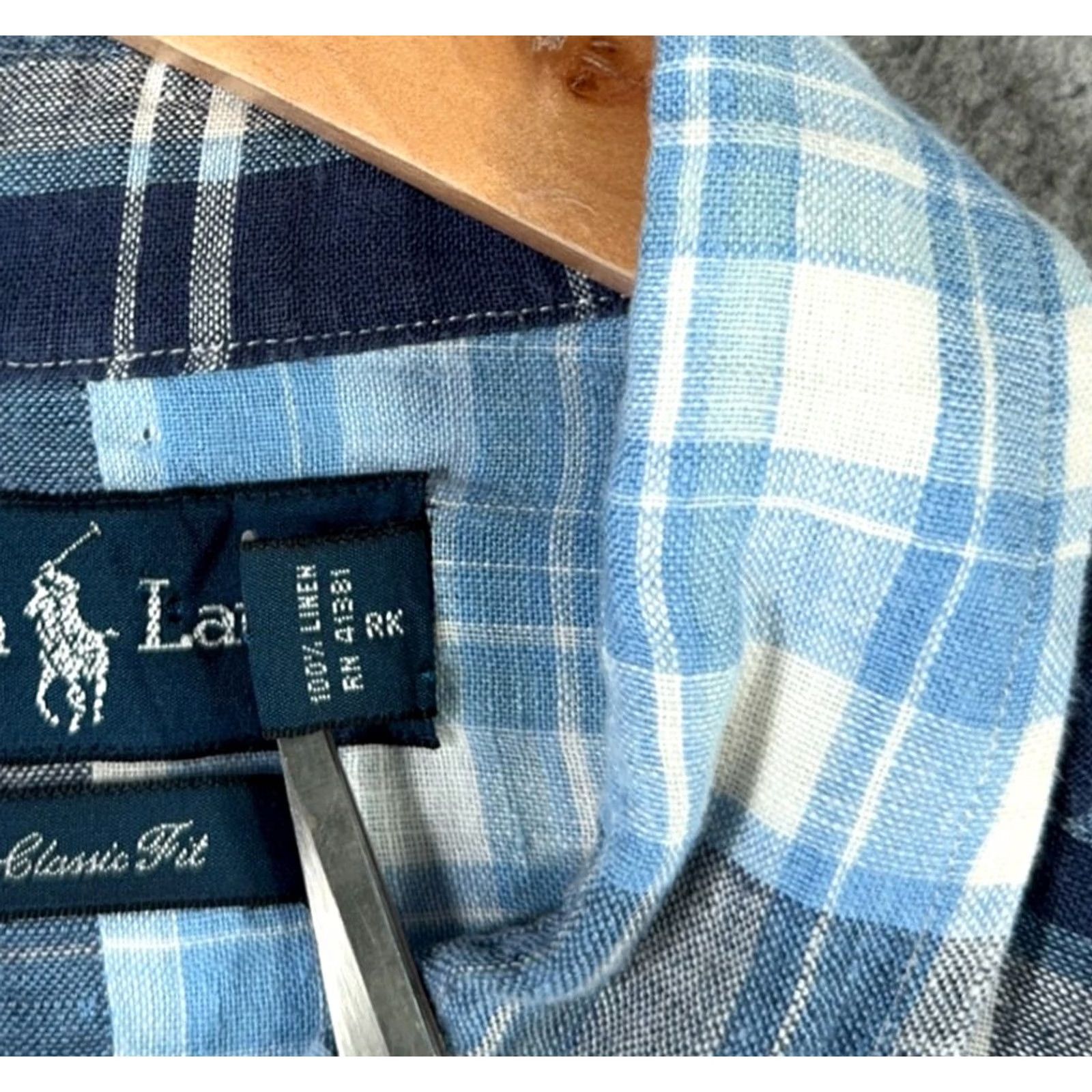 Ralph Lauren VINTAGE Ralph Lauren Linen Shirt Mens 2XB BIG Classic 100% Linen Blue Plaid Long Sleeve Shirt Button-Up Mens Big & Tall Blues Size US XXL / EU 58 / 5 - 4 Thumbnail
