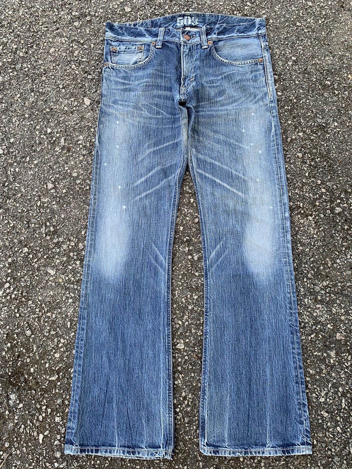 FLARE💥EDWIN 503 FADED & RUSTY DISTRESSED DENIM