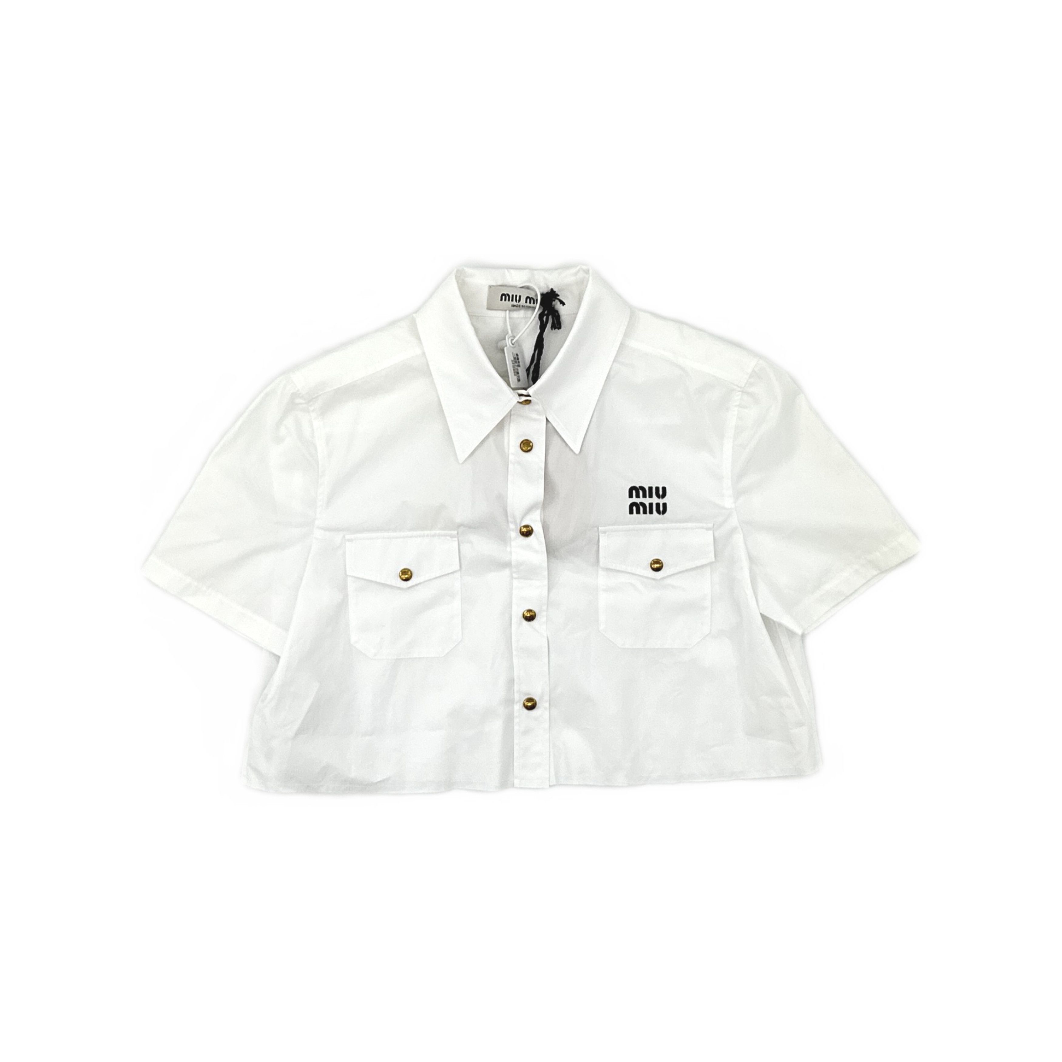 Miu Miu Miu Miu Logo Popeline Button Up Shirt IT 40 Size S / US 4 / IT 40 - 1 Thumbnail