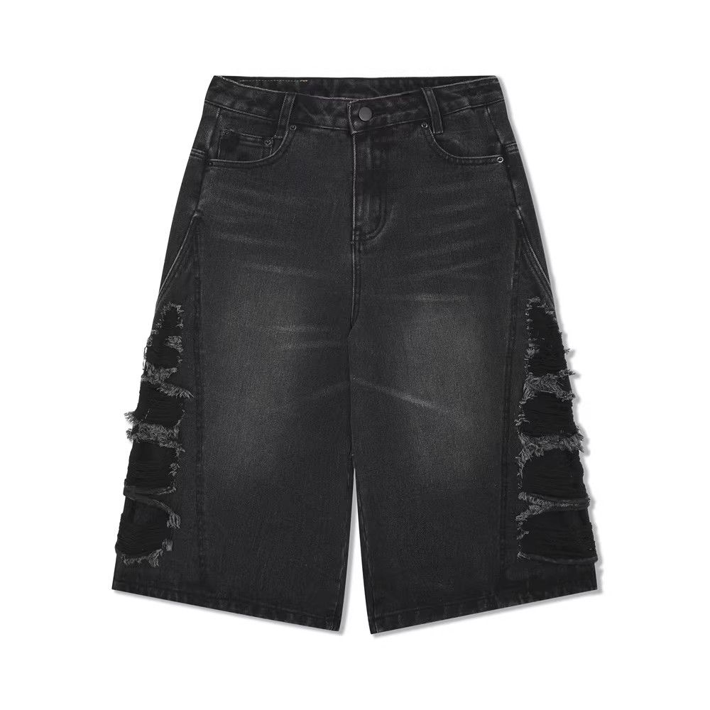 Japanese Brand × Jean Black loose straight high street patch ripped denim shorts Size US 32 / EU 48 - 1 Thumbnail