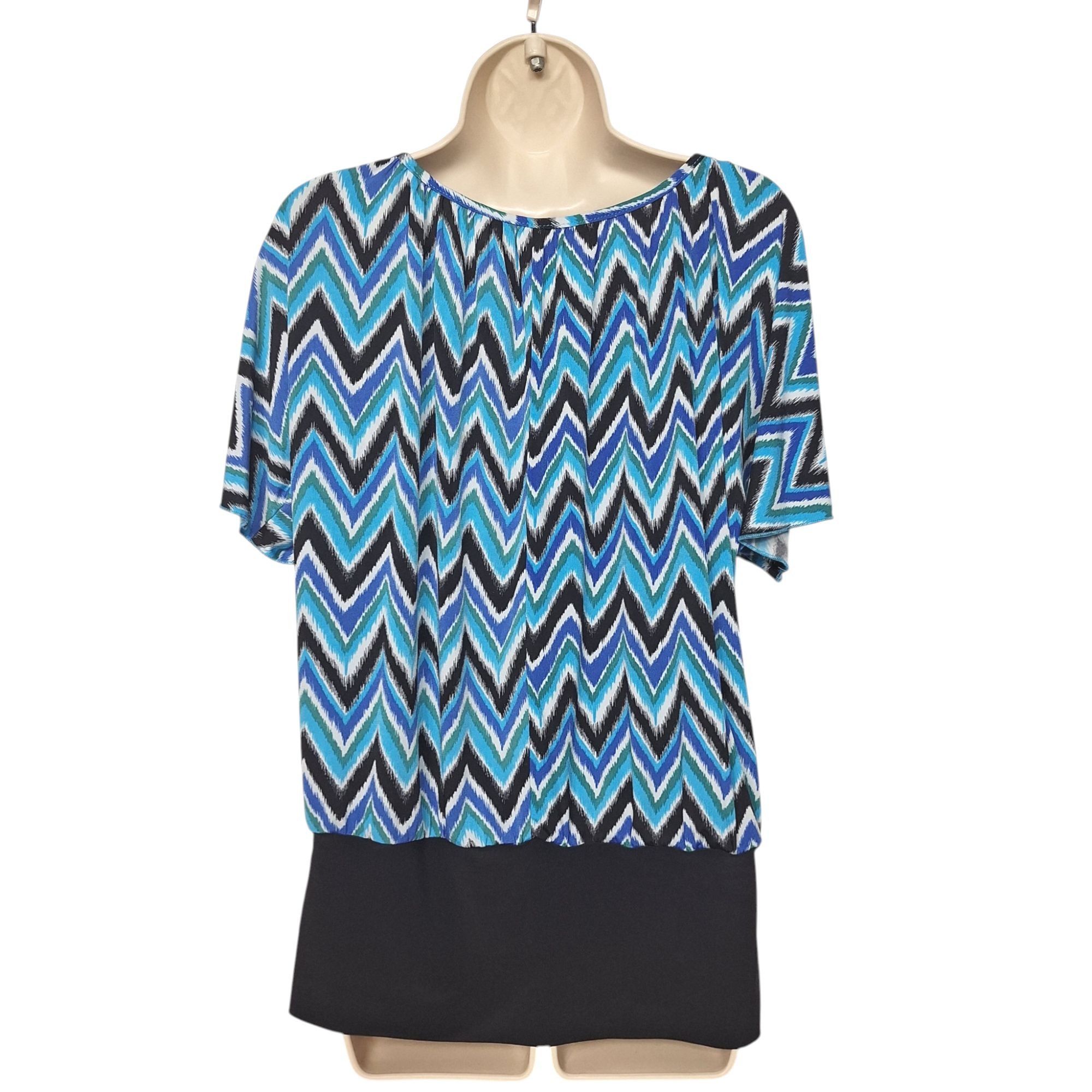 Other Blue Black Chevron Zig Zag Dolman Sleeve Banded Bottom Top S Size S / US 4 / IT 40 - 3 Thumbnail