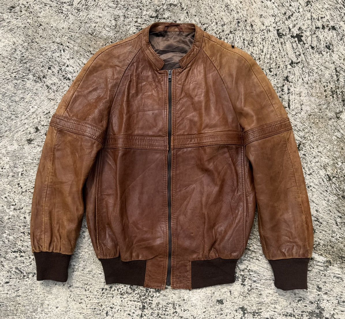 Vintage 🔥Vintage Real Leather Jacket Brown Distressed Bomber Rare Size US M / EU 48-50 / 2 - 1 Thumbnail
