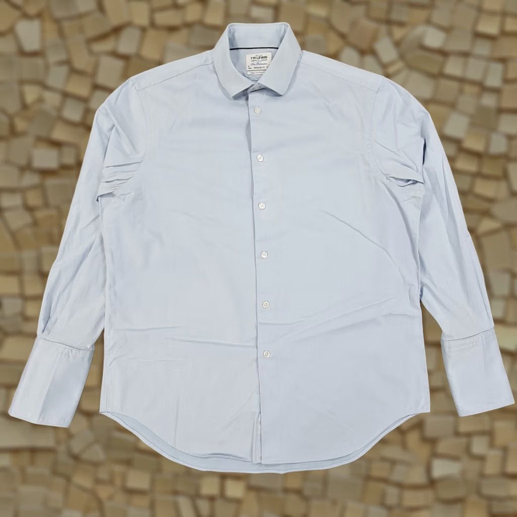 Vintage TM Lewin Mens Shirt Blue 16 Finest Cotton Stretch French Cuffs Button Up Formal Shirt Size 42R - 1 Thumbnail