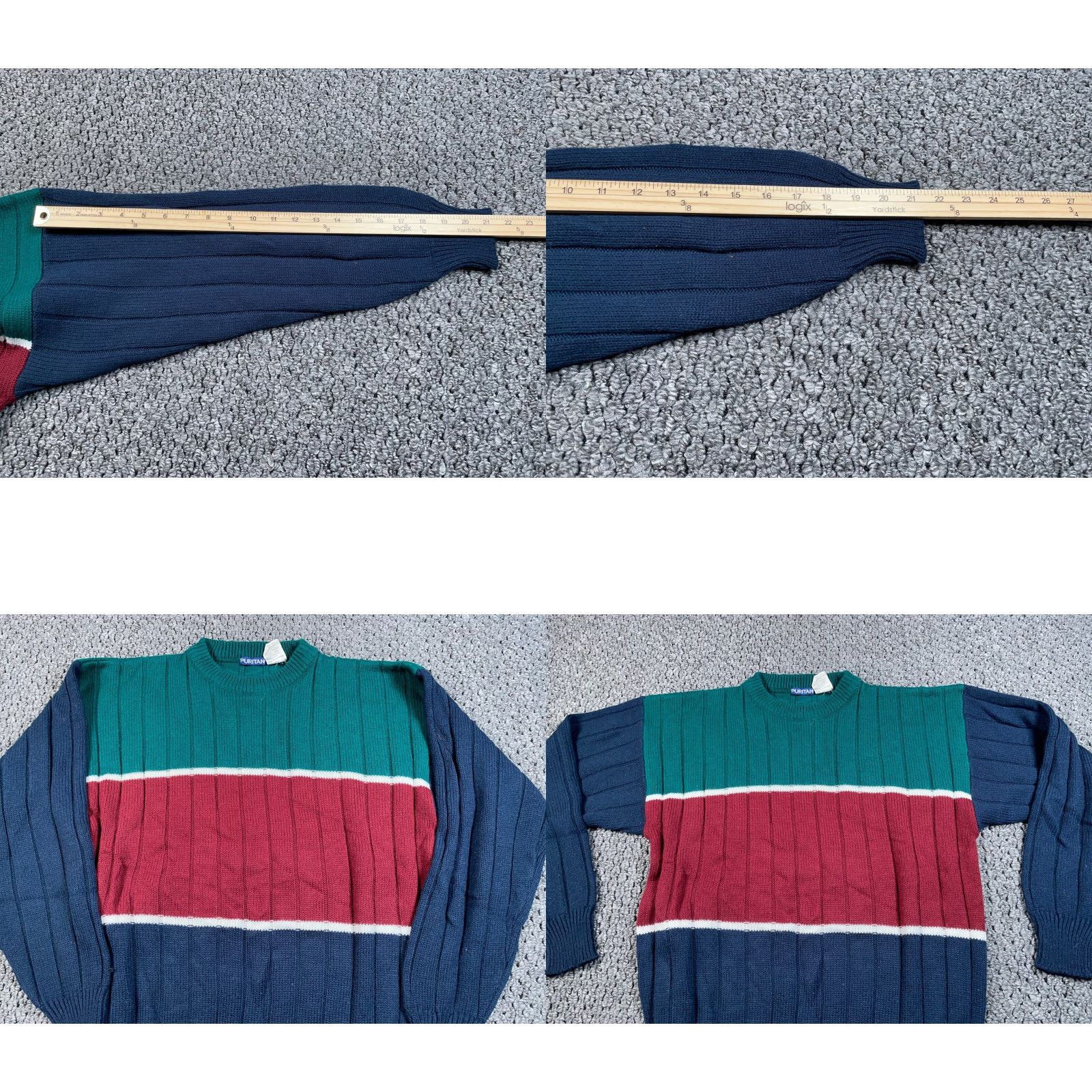 Vintage VTG 90s Striped Pattern Sweater Adult Medium (Large Tag) Blue Red Ribbed Knit Puritan Men Pullover Crew Neck Long Sleeve Casual Classic Knit Jumpers Size US M / EU 48-50 / 2 - 8 Thumbnail