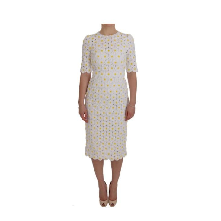 Dolce & Gabbana o1y0825 Short Sleeves Midi Dress in White/Yellow Size XS / US 0-2 / IT 36-38 - 1 Thumbnail