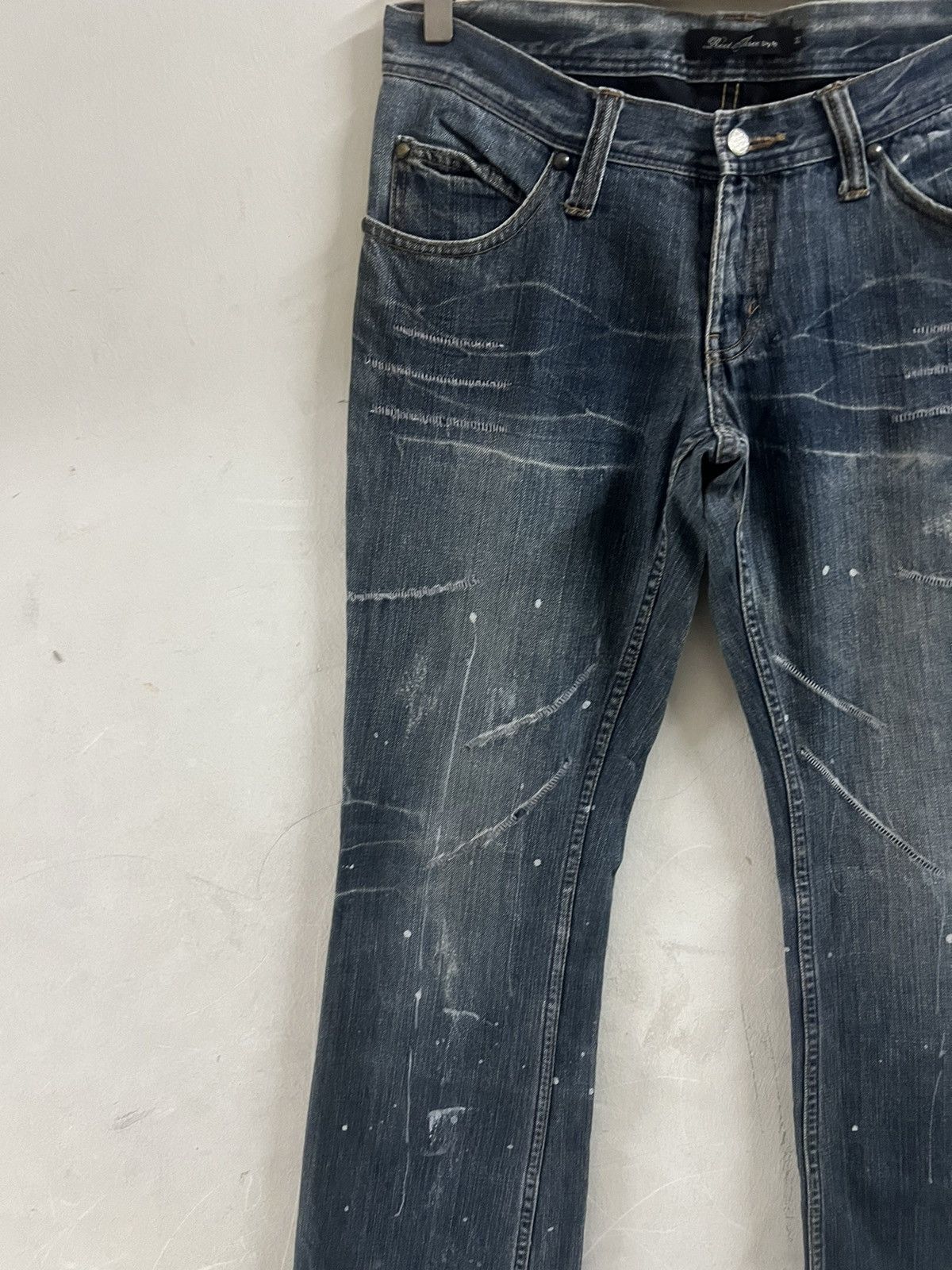 4GSELLER × Japanese Brand × Vintage FLARED🔥ROOT THREE PAINTED DISTRESSED DENIM PANT Size US 31 - 3 Thumbnail