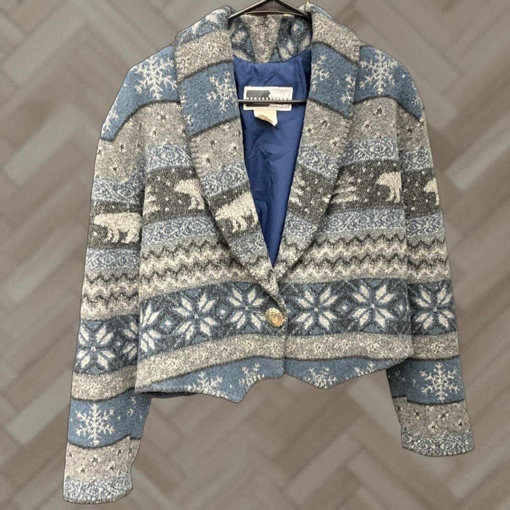 Vintage VINTAGE Polar Bears CROPPED JACKET Wool Blend Gray Women L Wool Blend Southwestern Geometric Padded shoulders 21” 23” Jacket Size L / US 10 / IT 46 - 1 Thumbnail