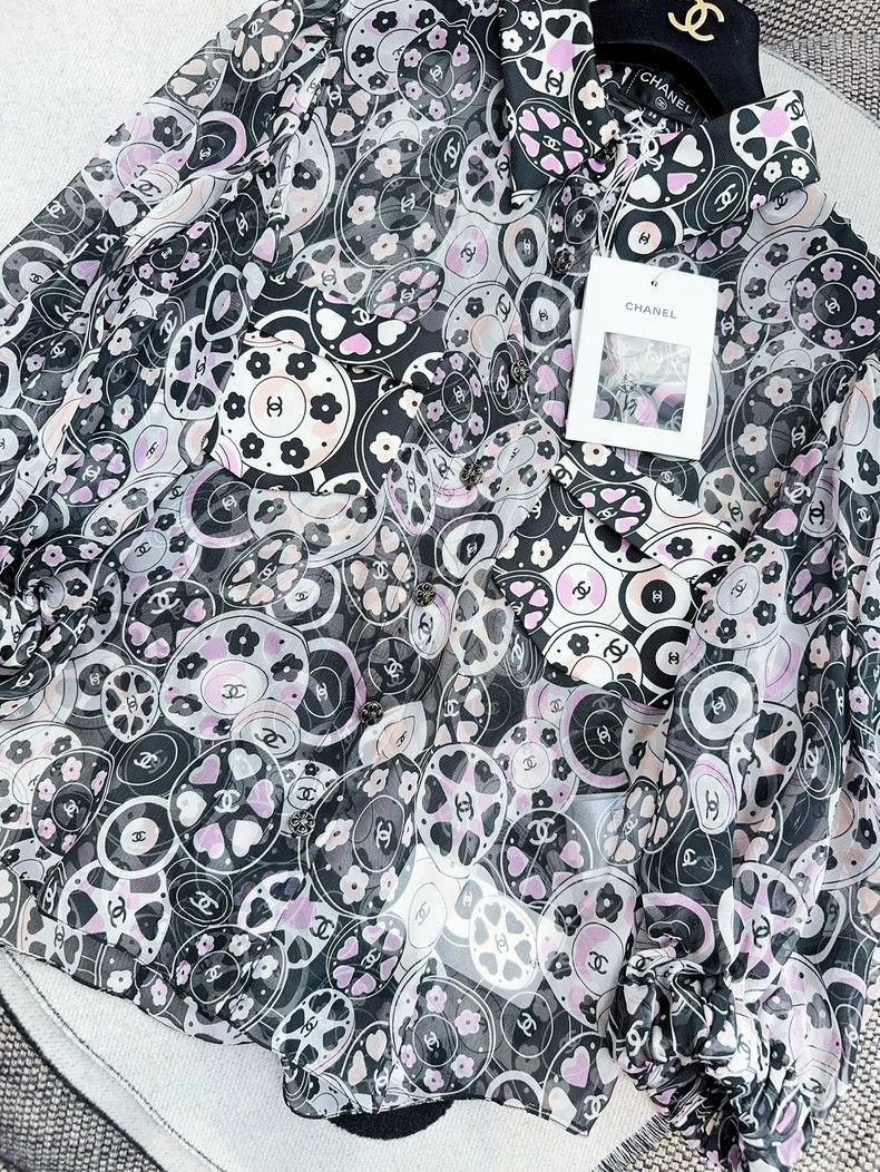Chanel Chanel Pink Black Camellia Silk Blouse Size M / US 6-8 / IT 42-44 - 3 Thumbnail