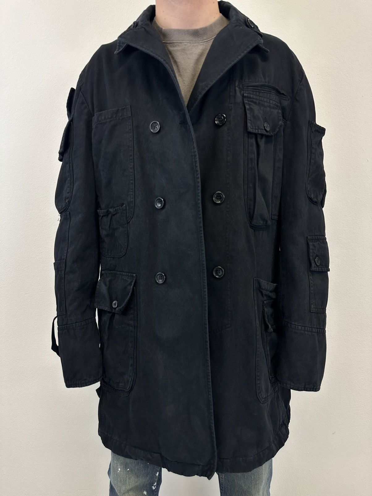 image of Dolce Gabbana Aw03 Cargo Multi Pockets Long Coat Jacket Archive Parachute in Black (Size Large)