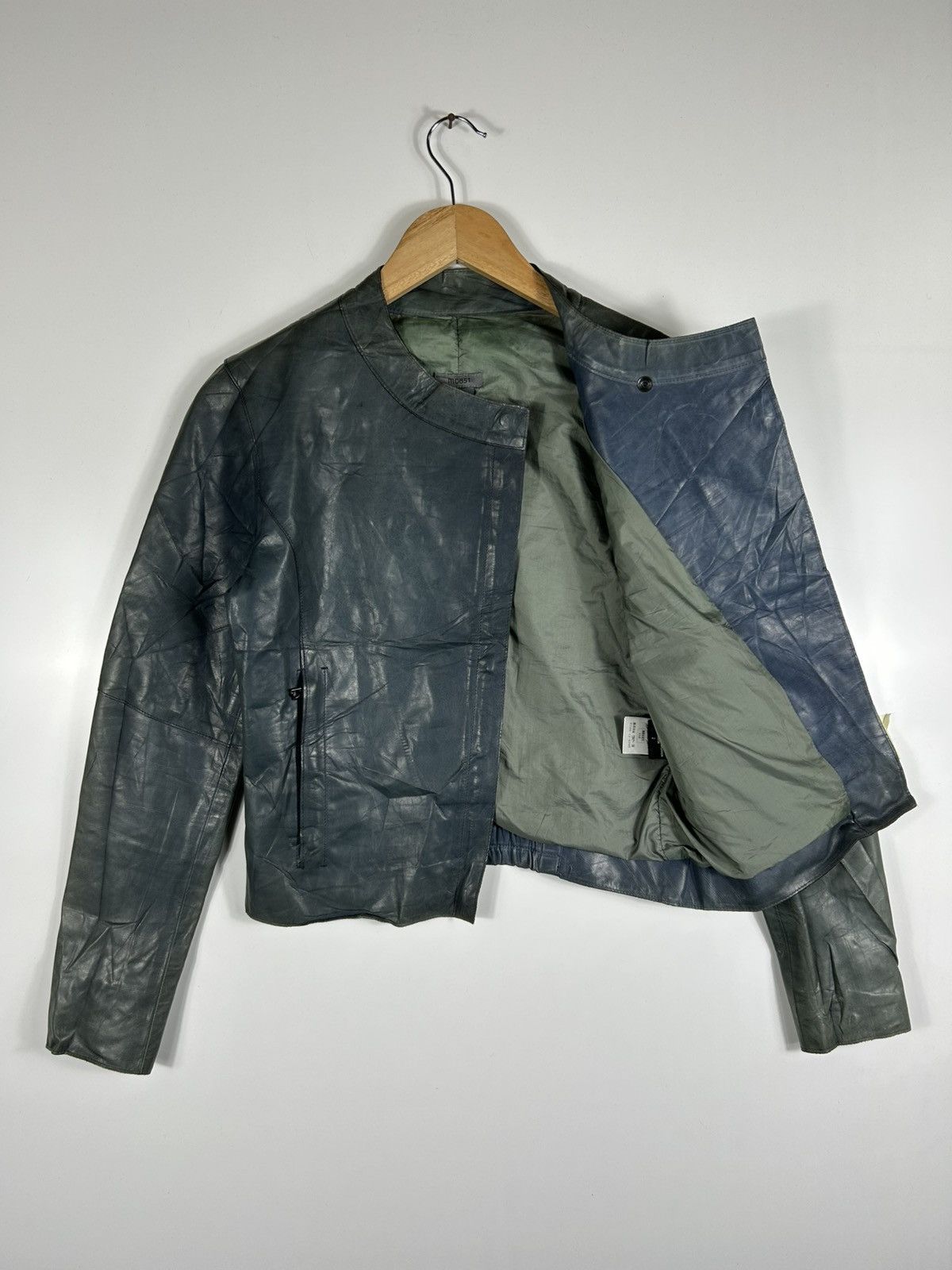 Designer × M0851 🔥M0851 Distressed Genuine Leather Cropped Rider Jacket Size XS / US 0-2 / IT 36-38 - 9 Thumbnail