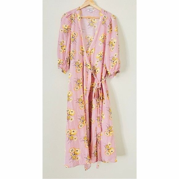 Madewell Madewell Pink Floral Kimono with Yellow Accents Size L / US 10 / IT 46 - 1 Thumbnail