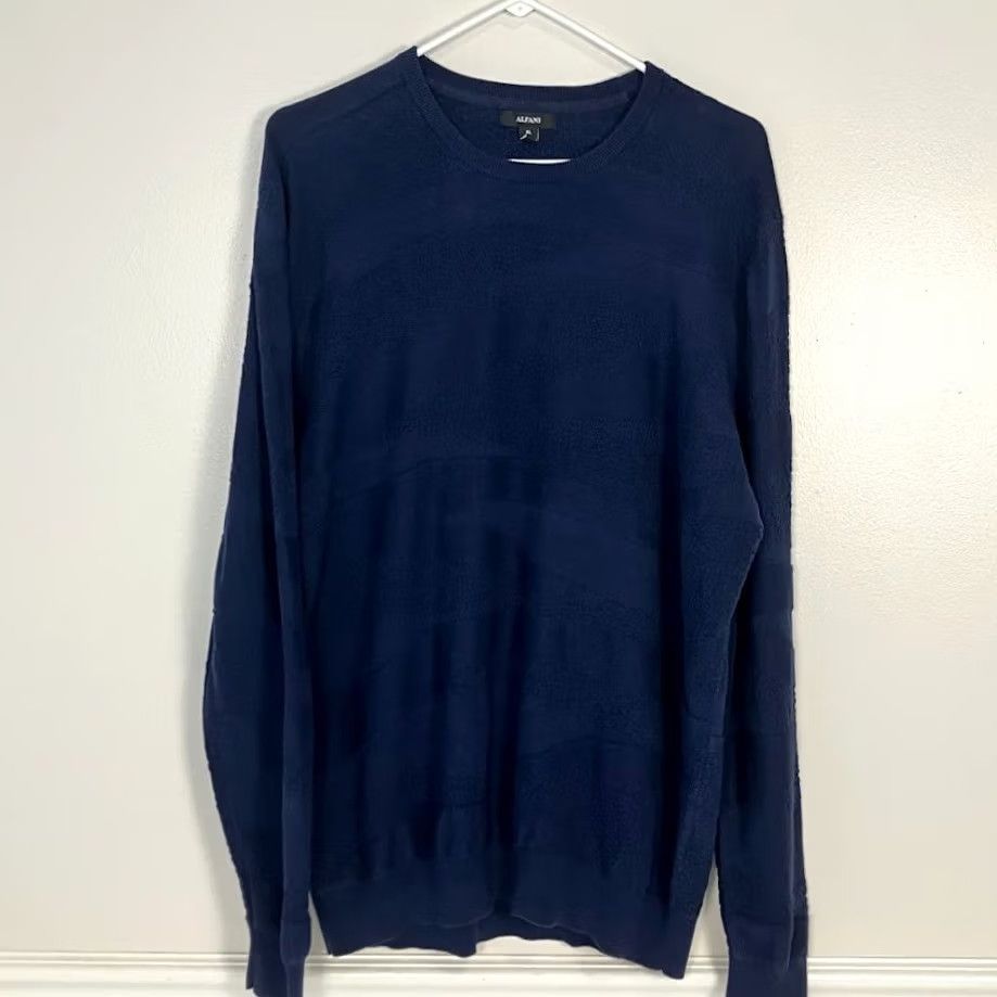 Alfani ALFANI Navy Blue Textured Crew Neck Long Sleeve Cotton Sweater Mens XL Pullover Knit Shirt Cardigan Style Regular Fit Women? Size US XL / EU 56 / 4 - 3 Thumbnail