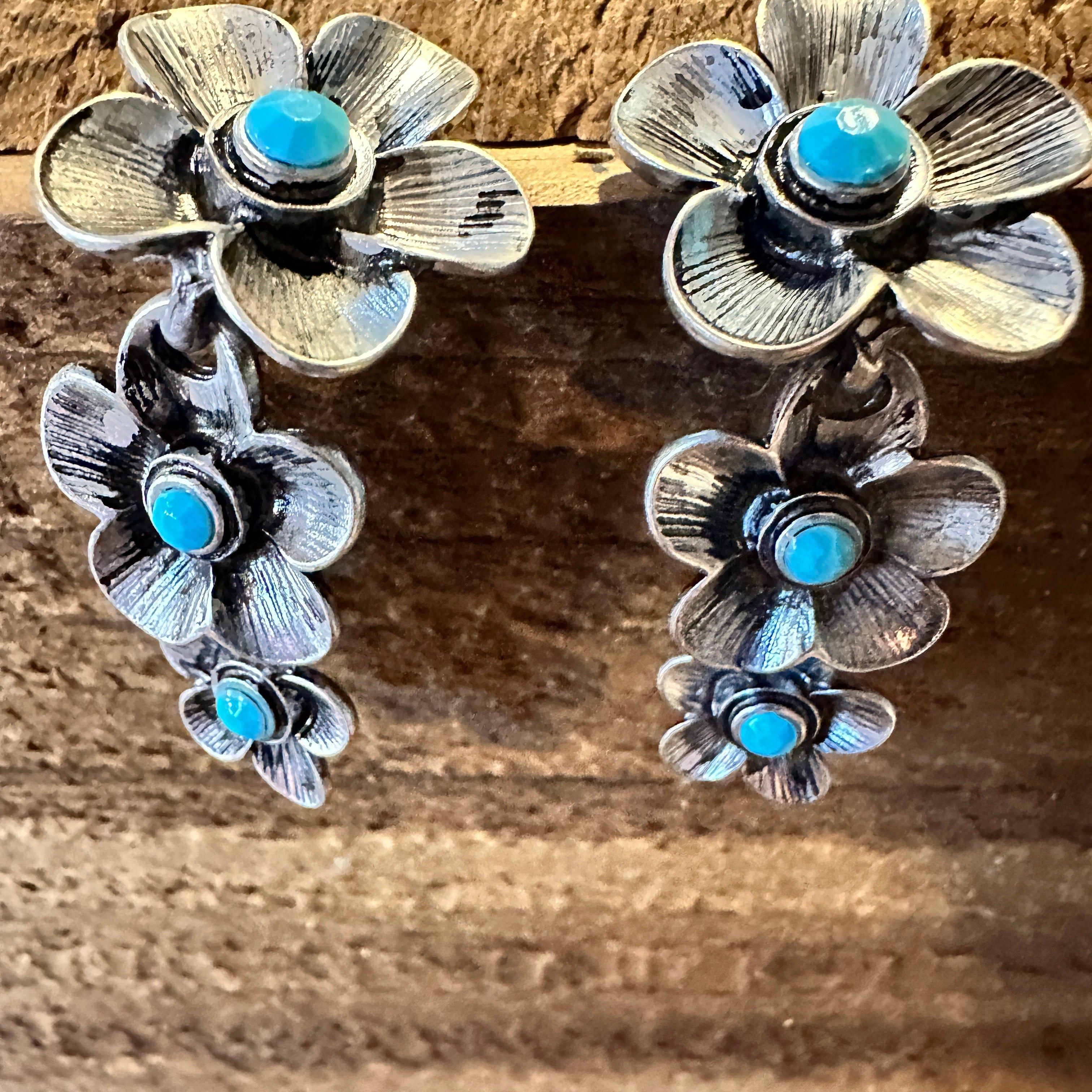Other Boho Hippie Cowgirl Western Floral Drop Stud Earrings - Turq Size ONE SIZE - 7 Thumbnail
