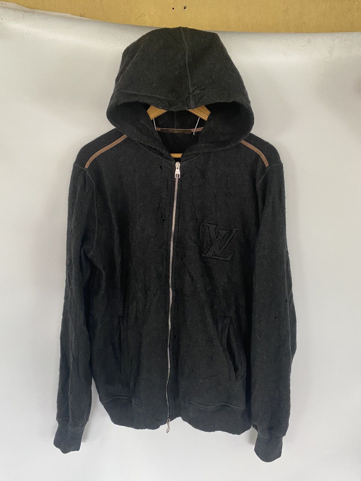 Louis Vuitton Zip Up Hoodie Jacket Wool LV Logo XL Black