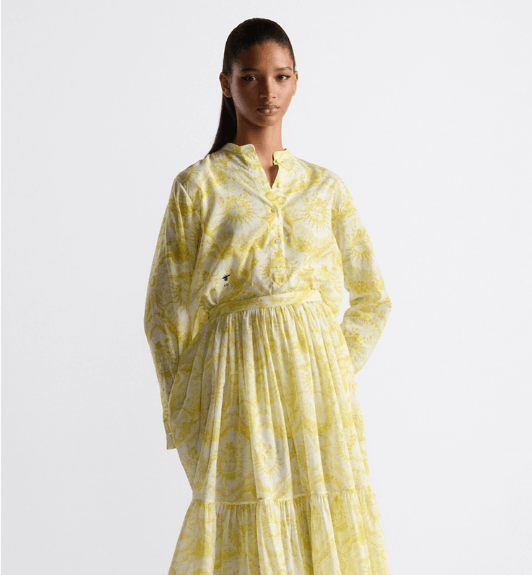 Dior o1w1db10925 421B54 Long Blouse in White/Lemon Yellow Size L / US 10 / IT 46 - 4 Thumbnail