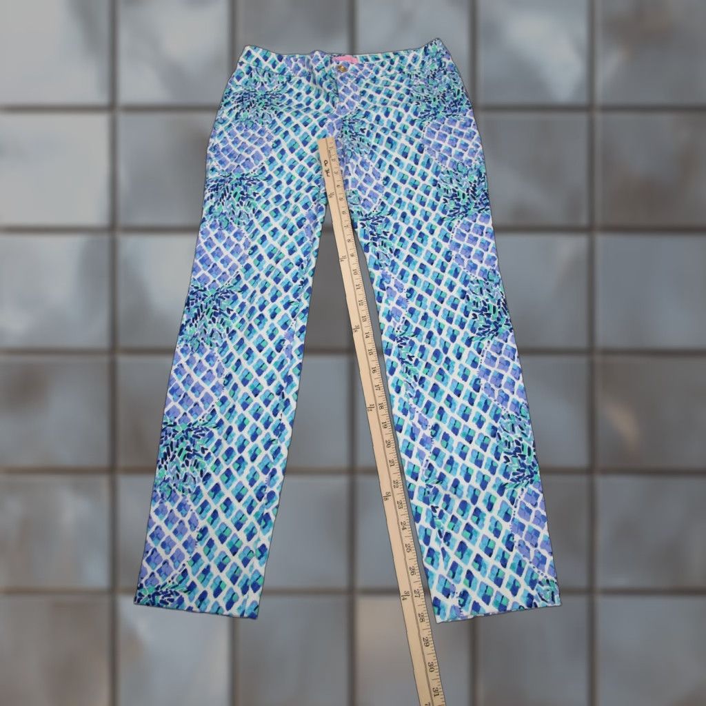 Lilly Pulitzer Lilly Pulitzer Pants Womens 4 Blue Green Print Ankle Stretch Cotton Capri Size 27" / US 4 / IT 40 - 1 Thumbnail