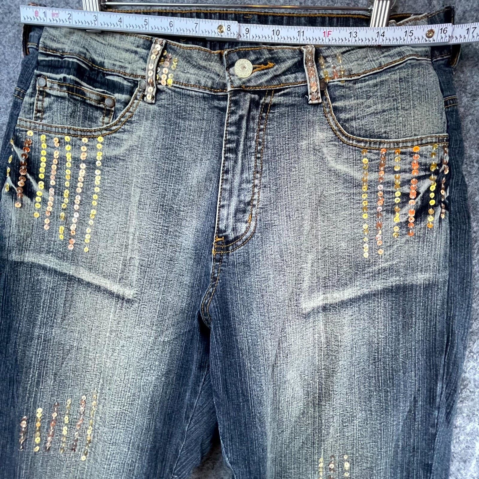 Apollo Apollo Jeans Women 15/16 Blue Sequin High Rise Bootcut Y2K Size 38" / US 16 / IT 52 - 6 Thumbnail