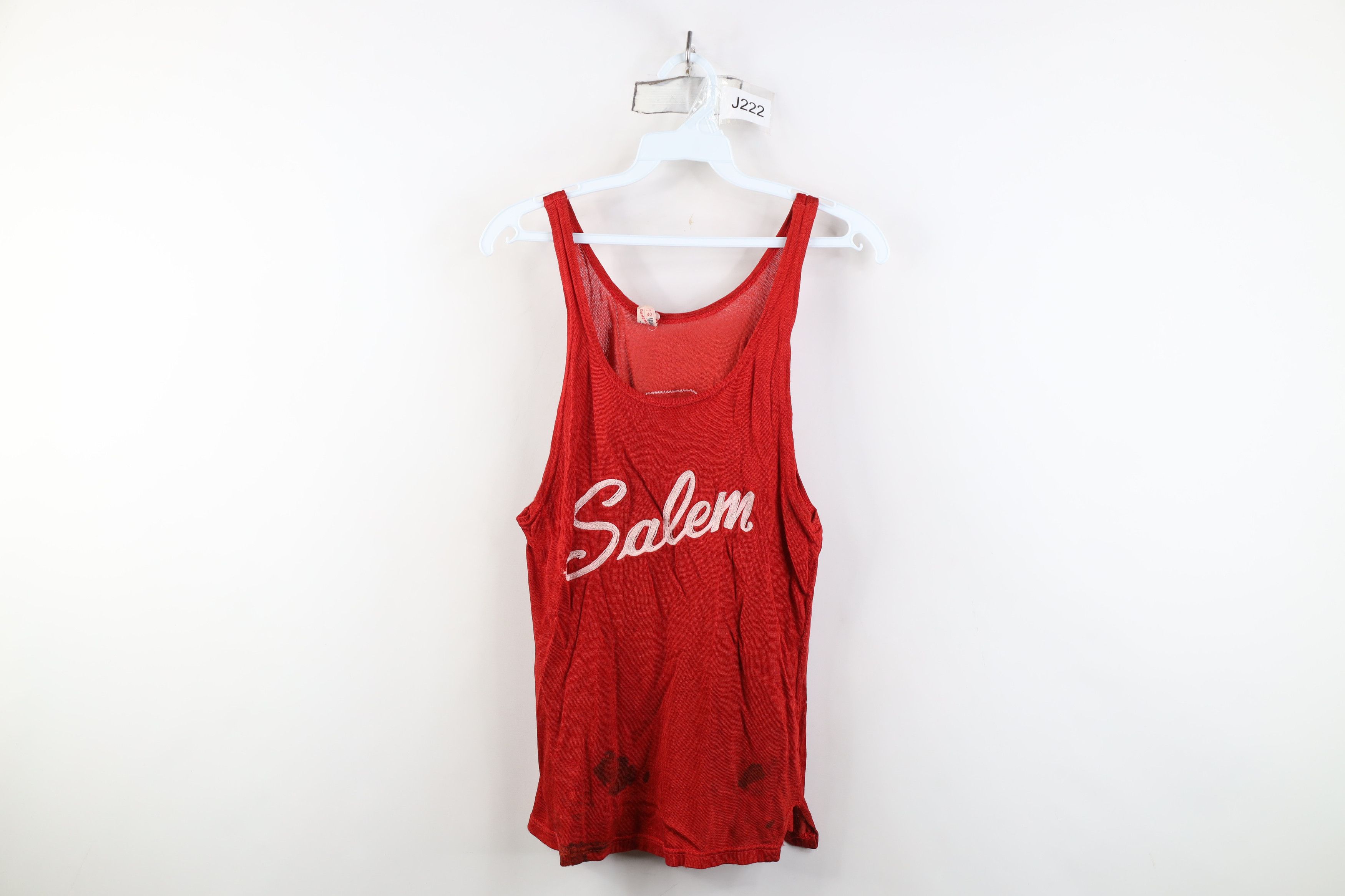 Vintage Vintage 40s 50s Chain Stitch Salem Basketball Jersey Red USA Size US XL / EU 56 / 4 - 1 Thumbnail