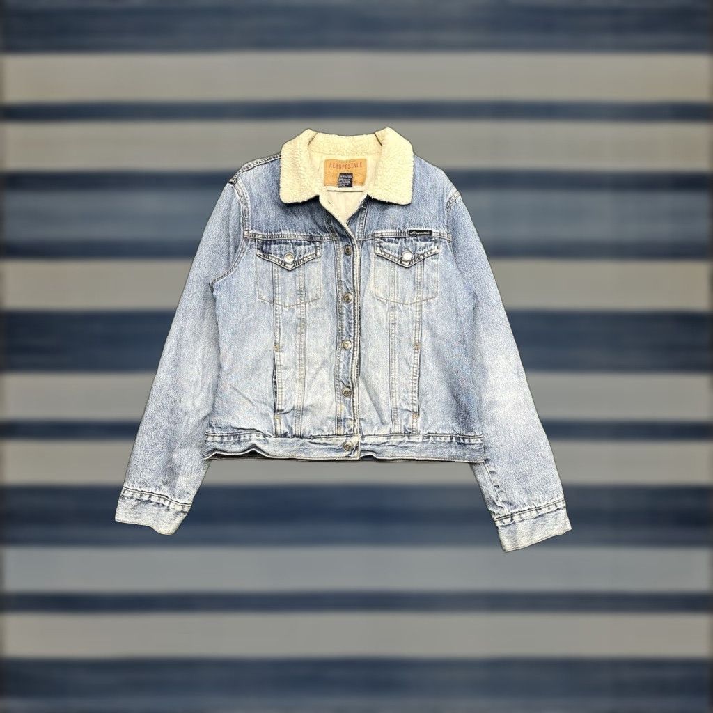 Vintage VINTAGE Aéropostale Denim Jacket Woman M Trucker Light Washed Blue Button Lined Sherpa Coat Jacket Size 32" / US 10 / IT 46 - 1 Thumbnail