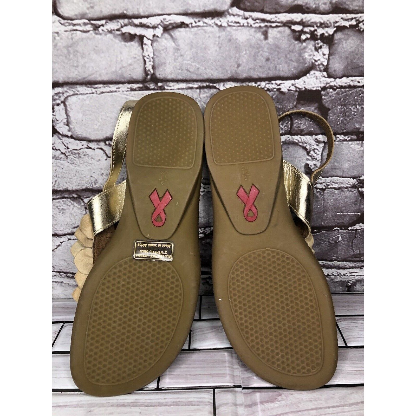 LITTLE AFRICA Soul of Africa Brown Leather Flower Ruffle Slingback Sandals Size US 11 / IT 41 - 9 Thumbnail